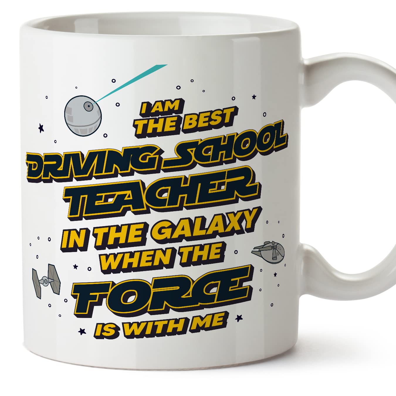 MUGFFINS Driving School Teacher Mug - in English - Best in The Galaxy The Force is with Me - Funny Gift for Colleagues - Ceramic 11oz Mug