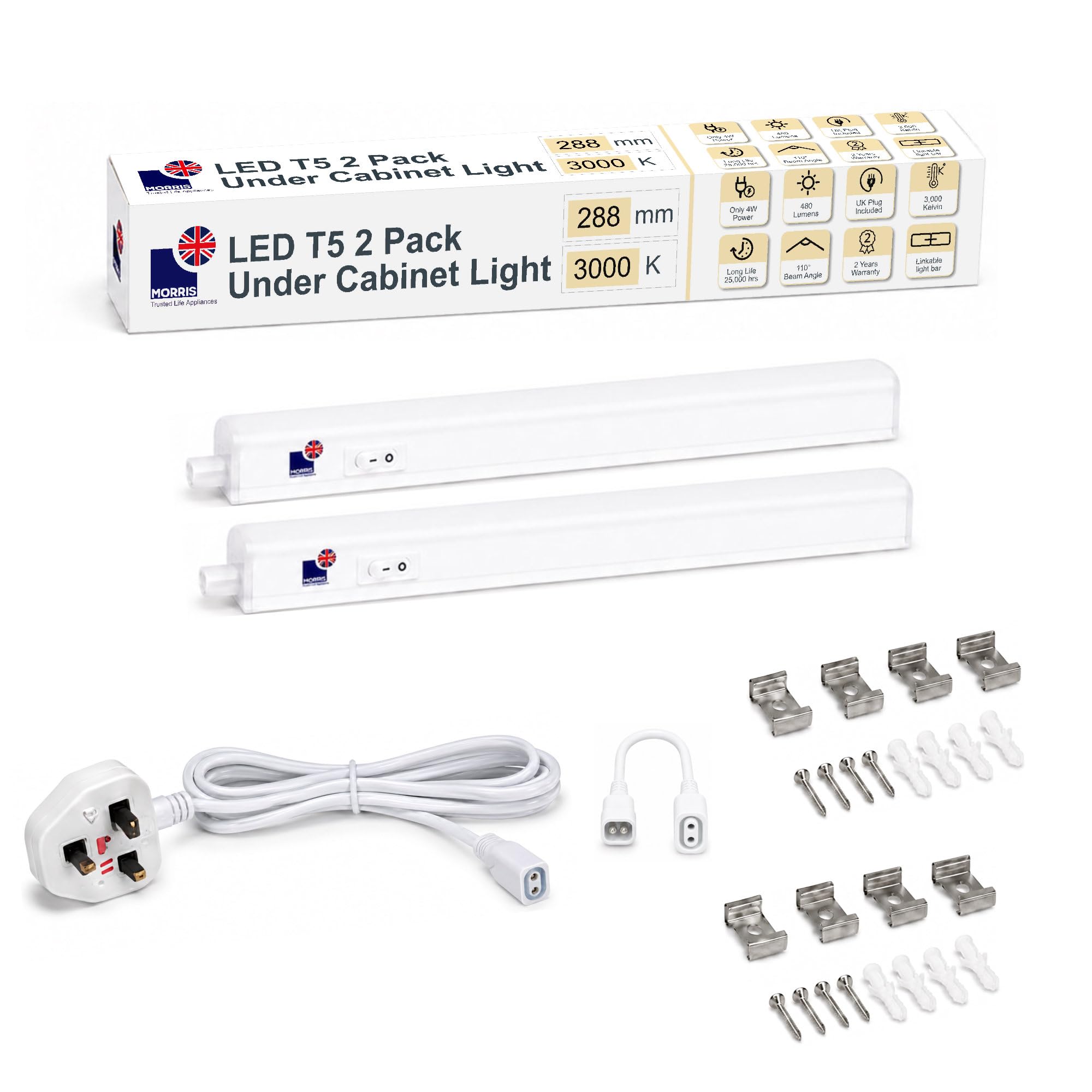 Morris LED Under Cabinet Kitchen Lighting Linkable - 288mm, 6500k