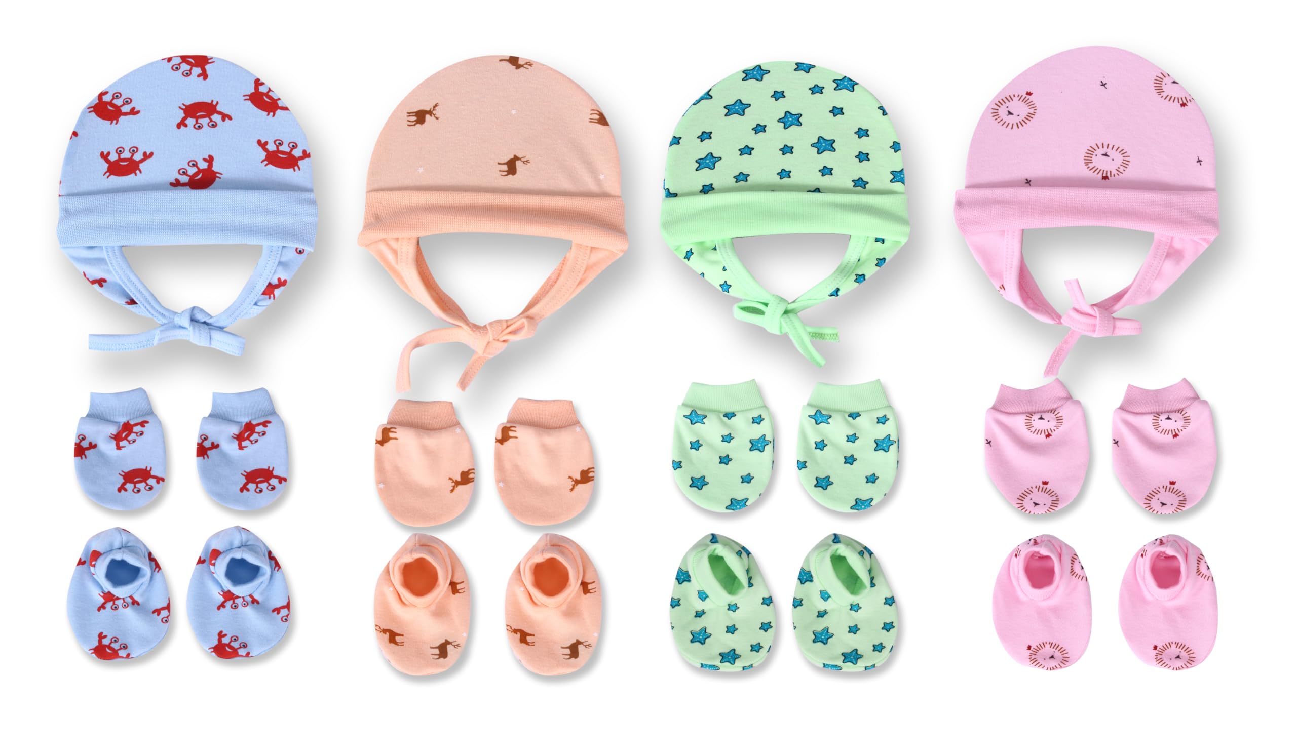 mom's darling MOM'S DARLING, Pack of 4 pairs, Cap Mittens and Booties set for New born baby 0-6 months | New Born Baby Products all | Baby Gloves and Socks Set | Baby Shower Gift | Baby Products | Multicolor-picture-11
