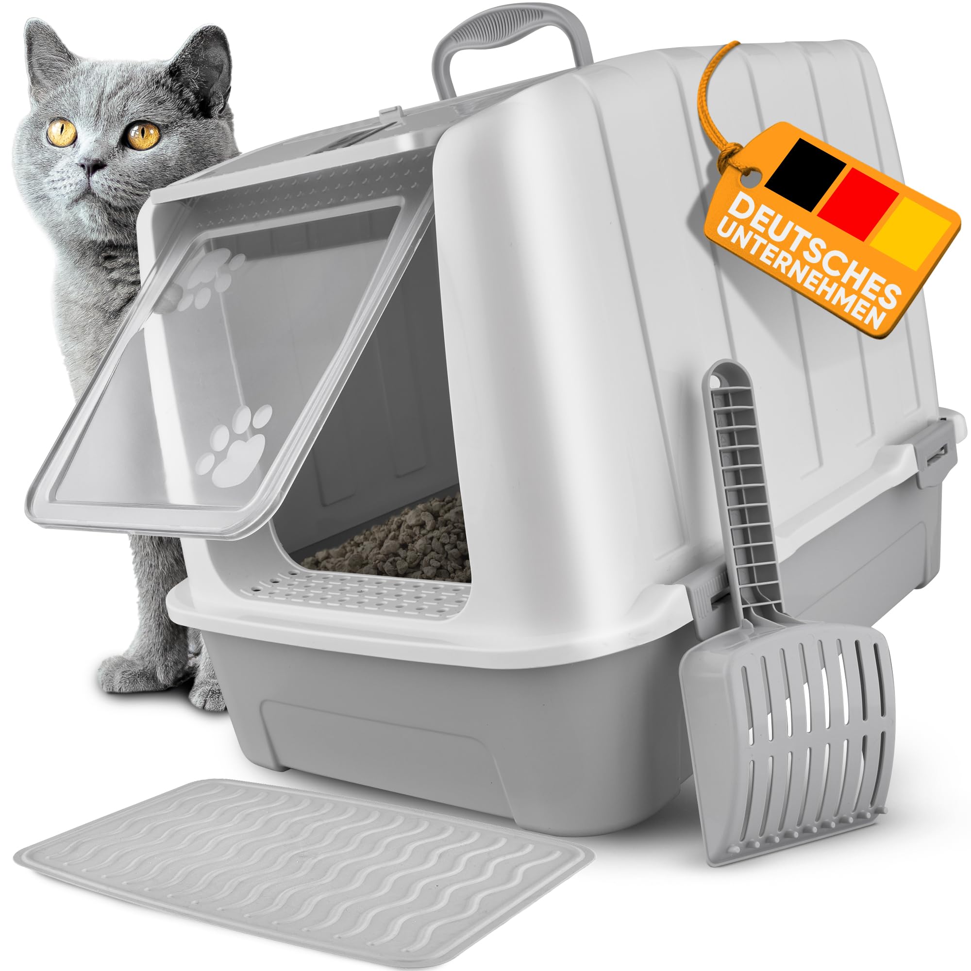 CROPLAS Katzenklo mit Deckel und Aktivkohlefilter, Katzenklo groß geschlossen, Katzentoilette geschlossen mit Klappe, geschlossene Katzentoilette mit Deckel groß, Katzen Klo XL große Katzen, weiß