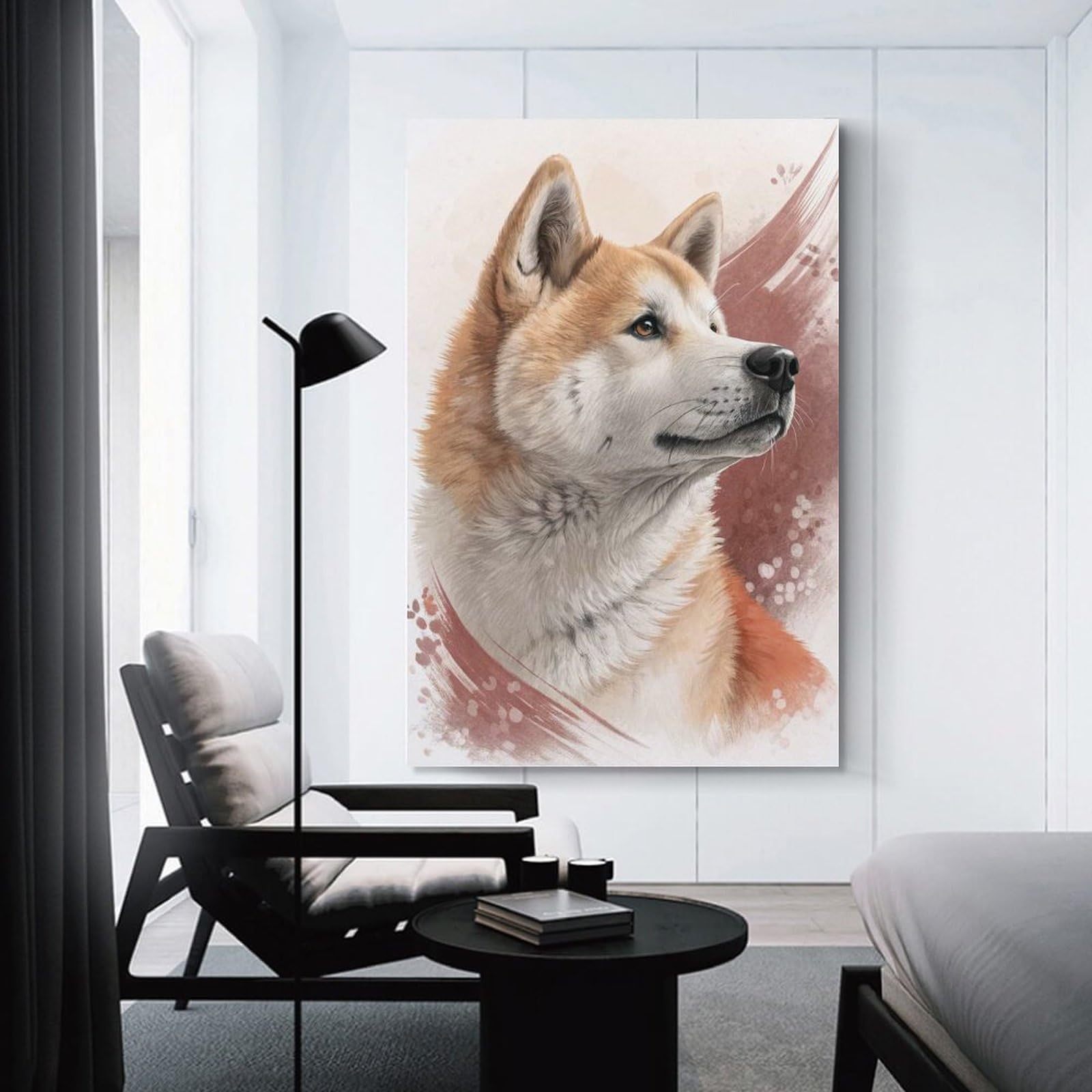 Junmoney Unframe-Style-19-1 Hanging Wall Art Akita Dog Portrait, 20X30inch(50X75cm), For Wall Displays, Bedrooms Or Room Updates, Wall Decor Suited To Curated Displays