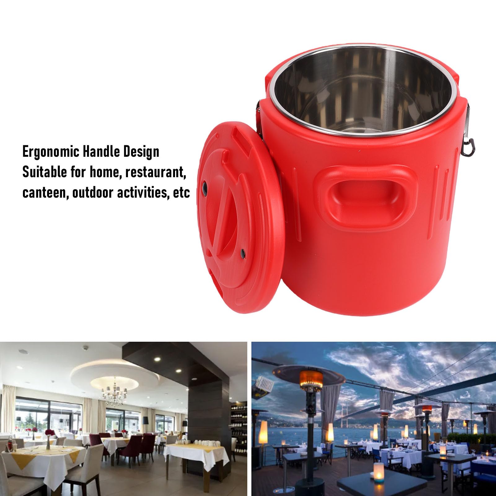 ViaGasaFamido Contenitore per Alimenti Coibentato con Guarnizione a Tenuta Stagna e Maneggevolezza Ergonomica Perfetto per i Pasti in Famiglia Secchio Portatile in Acciaio Inossidabile Rosso 20 Litri