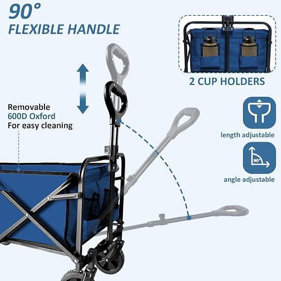 Collapsible Utility Cart Folding Wagon, 320lbs Capacity Lightweight Rolling Cart with Quiet Wheels, Quick-Fold Design for Camping, Shopping, Ourdoor Use, Blue