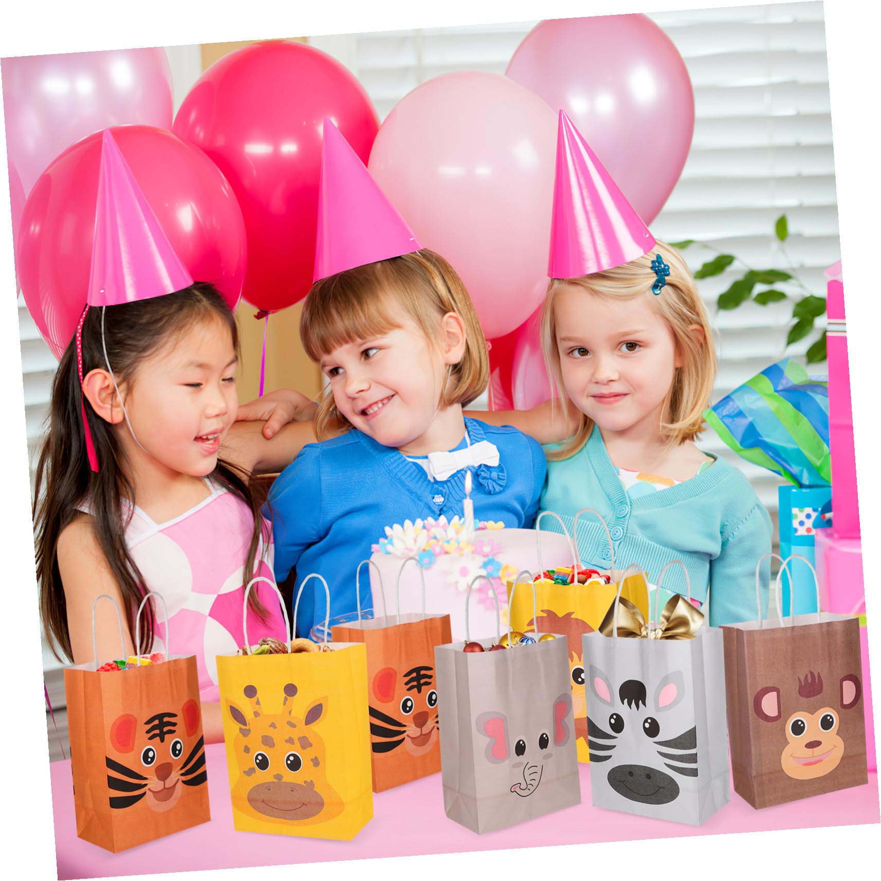 GARVALON Sacchetti Regalo in Carta Kraft Stampa Animali per Feste di Compleanno Bambini, 24 Pezzi, Dimensioni 21x15x8 Cm, per Trasporto Cibo e Utilizzo Versatile