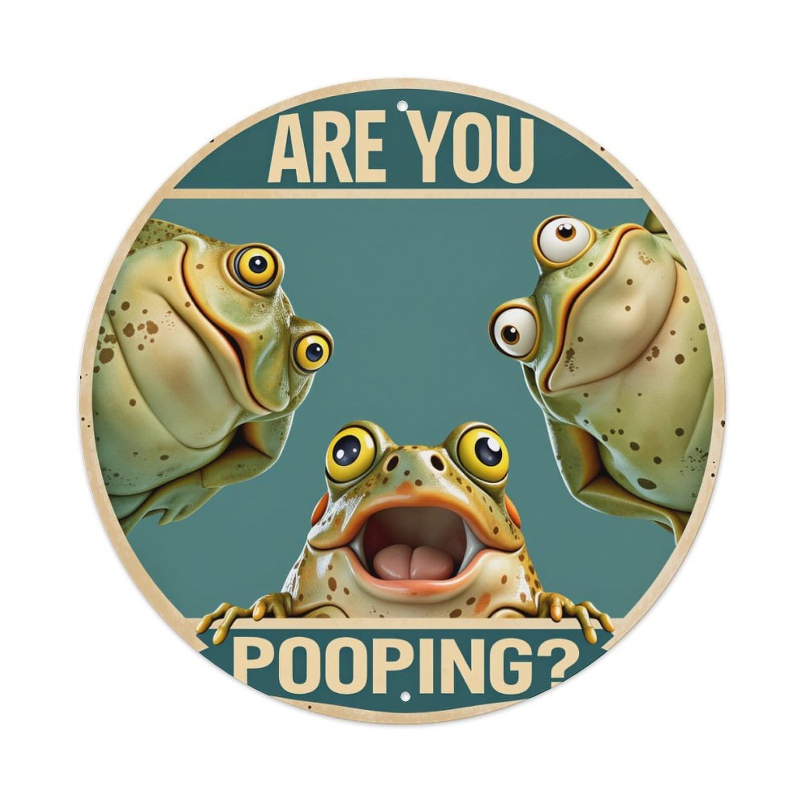 Frogs With Big Eyes And Open Mouths Round Tin Sign Vintage Style Metal Sign Home Bar Garden Wall Plaque Decor Metal Poster 8x8 Inch