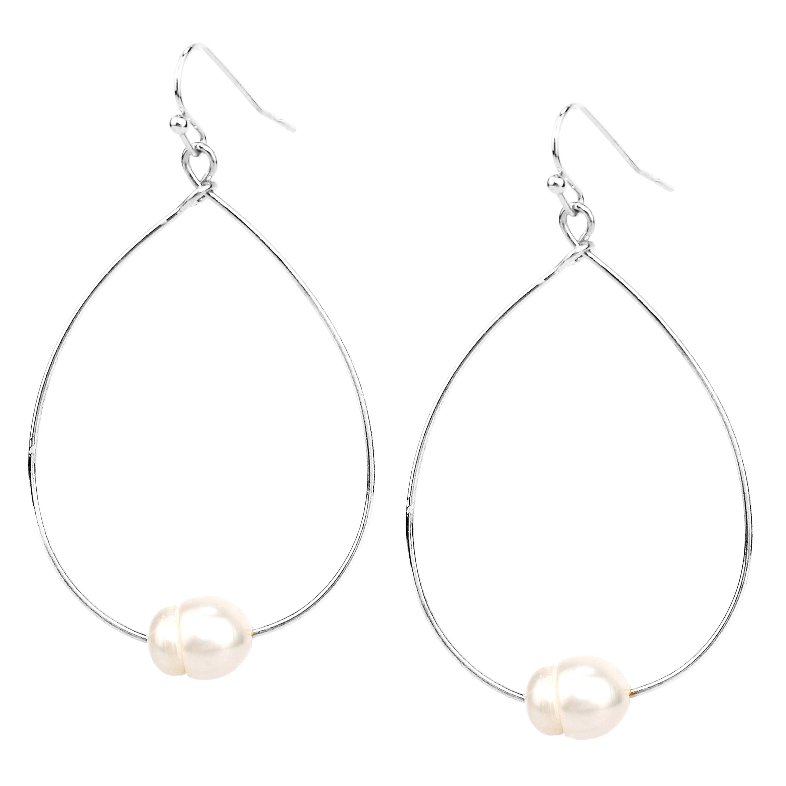 POMINA Lightweight Pearl Hoop Earrings, Gold Open Teardrop Pearl Dangle Drop Earrings for Women