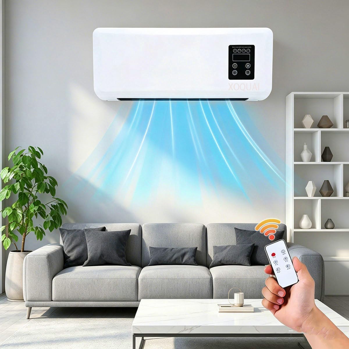 Générique Ventilateur Mural Air Froid et Chauffage avec Télécommande, Ventilateur Chaud/Froid à Poser ou Mural, Écran LCD, Minuterie 8H+, Support de Séchage pour Chambre, Bureau, Salle de Bain