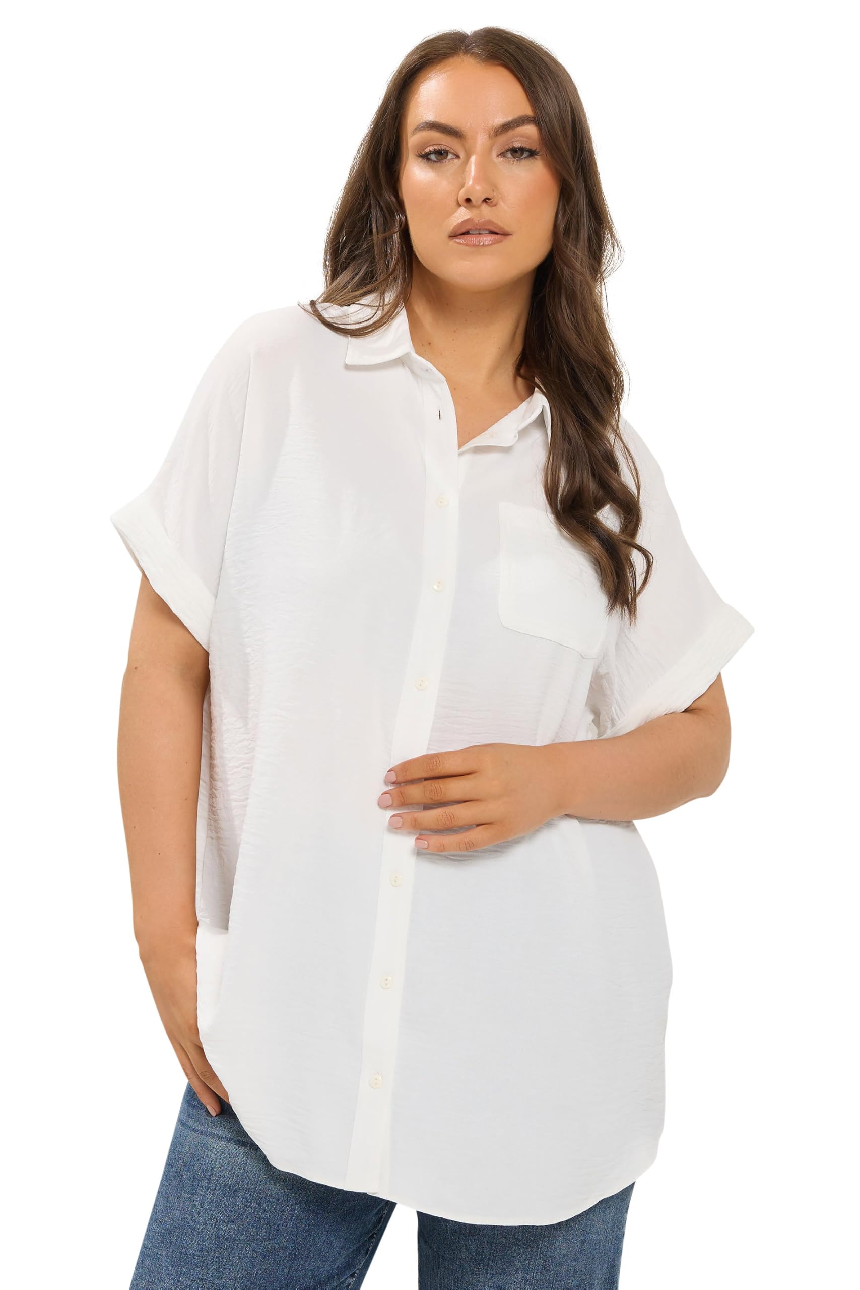 Yours Curve Grown On Sleeve Shirt - Women's - Plus Size Curve White