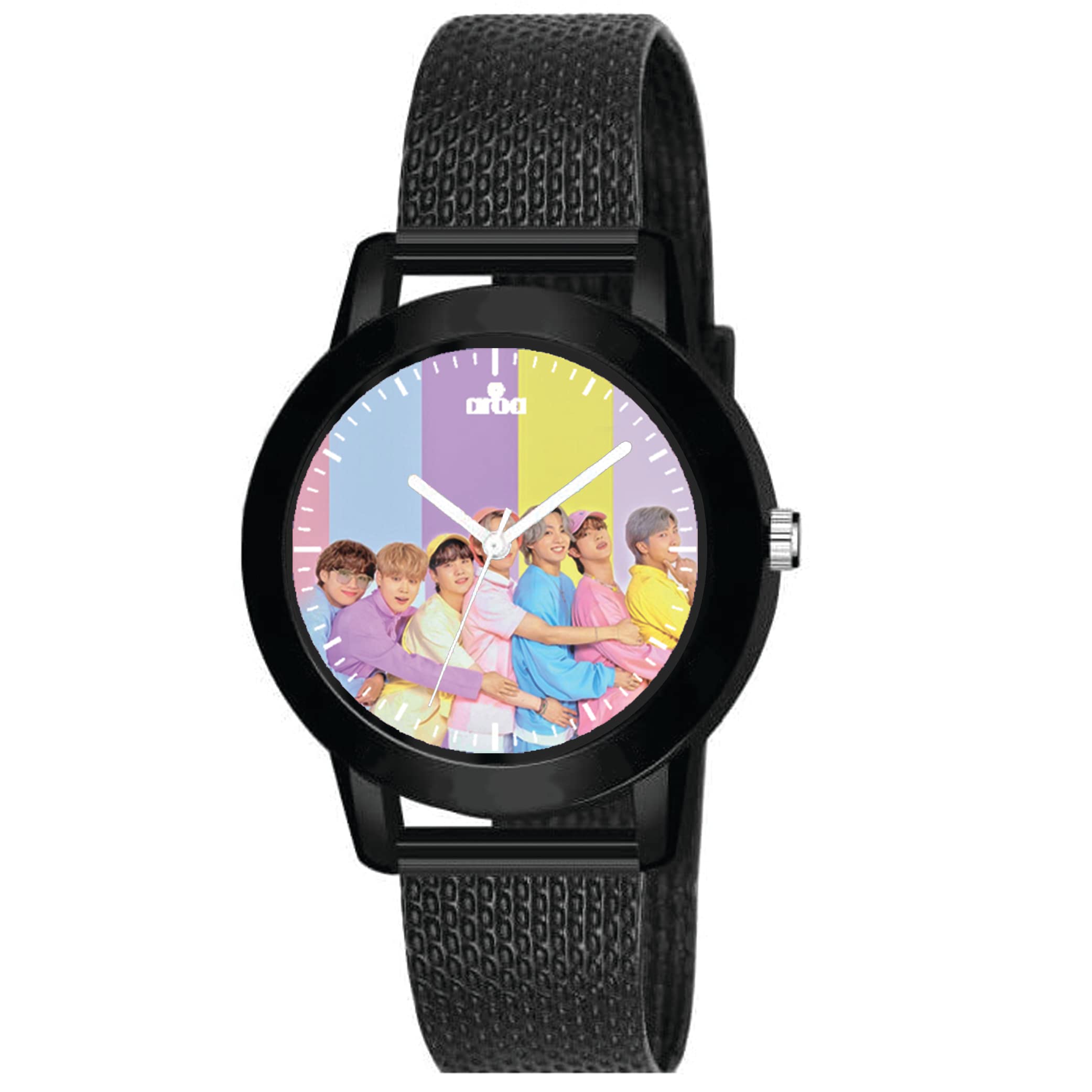 AROA Watch for Womens with BTS Portrait Pastel Cute BTS Group Model :458 in Black Metal Type Rubber Analog Watch Multicolor Dial for Women Stylish Watch for Girls (B0C3RVD3H2) Amazon Price History, Amazon Price Tracker