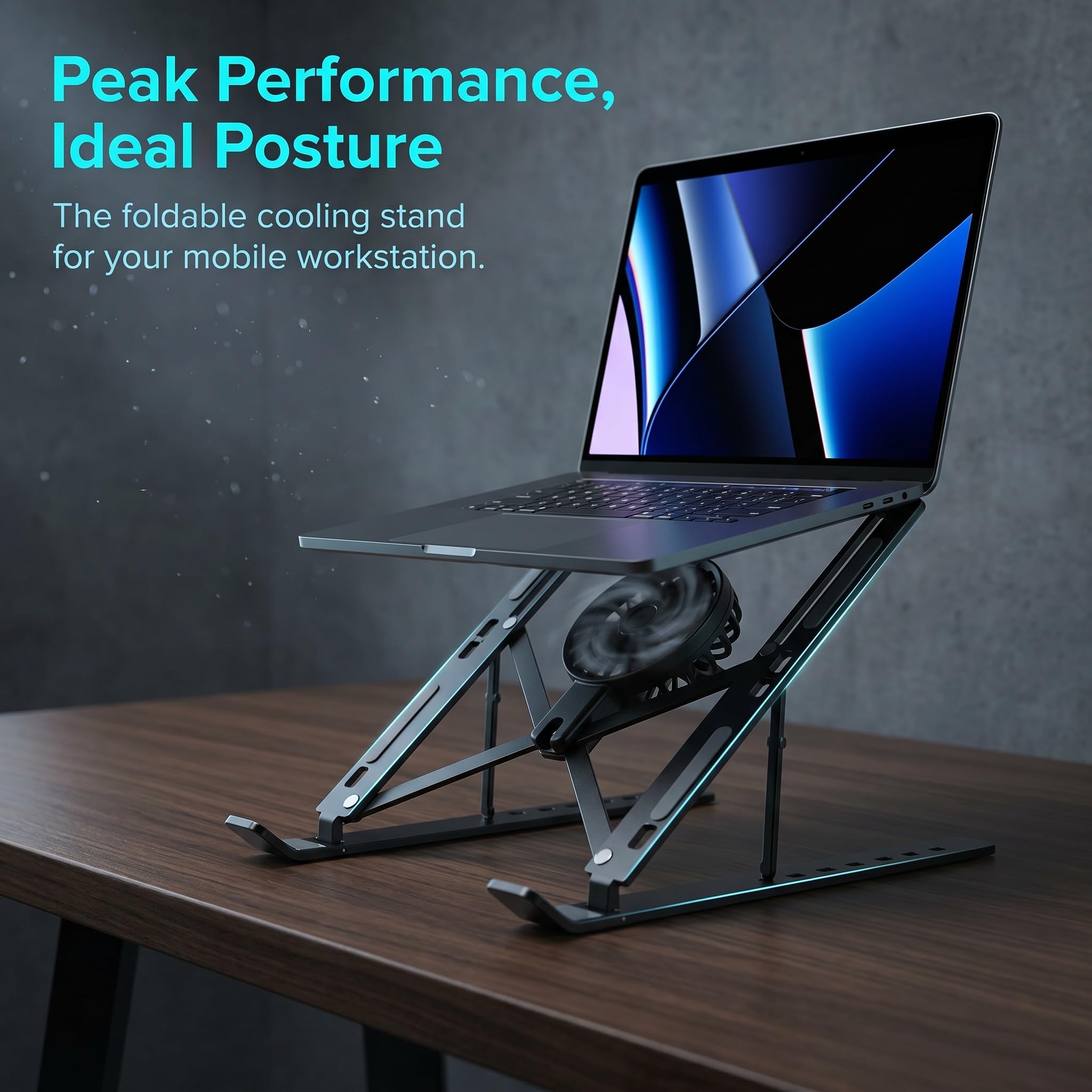 Supporto Regolabile per Laptop con Ventola di Raffreddamento per Scrivania, Supporto Portatile Pieghevole per Notebook da 16-18 Pollici, Staffa Ergonomica Ventilata per Black 18inch