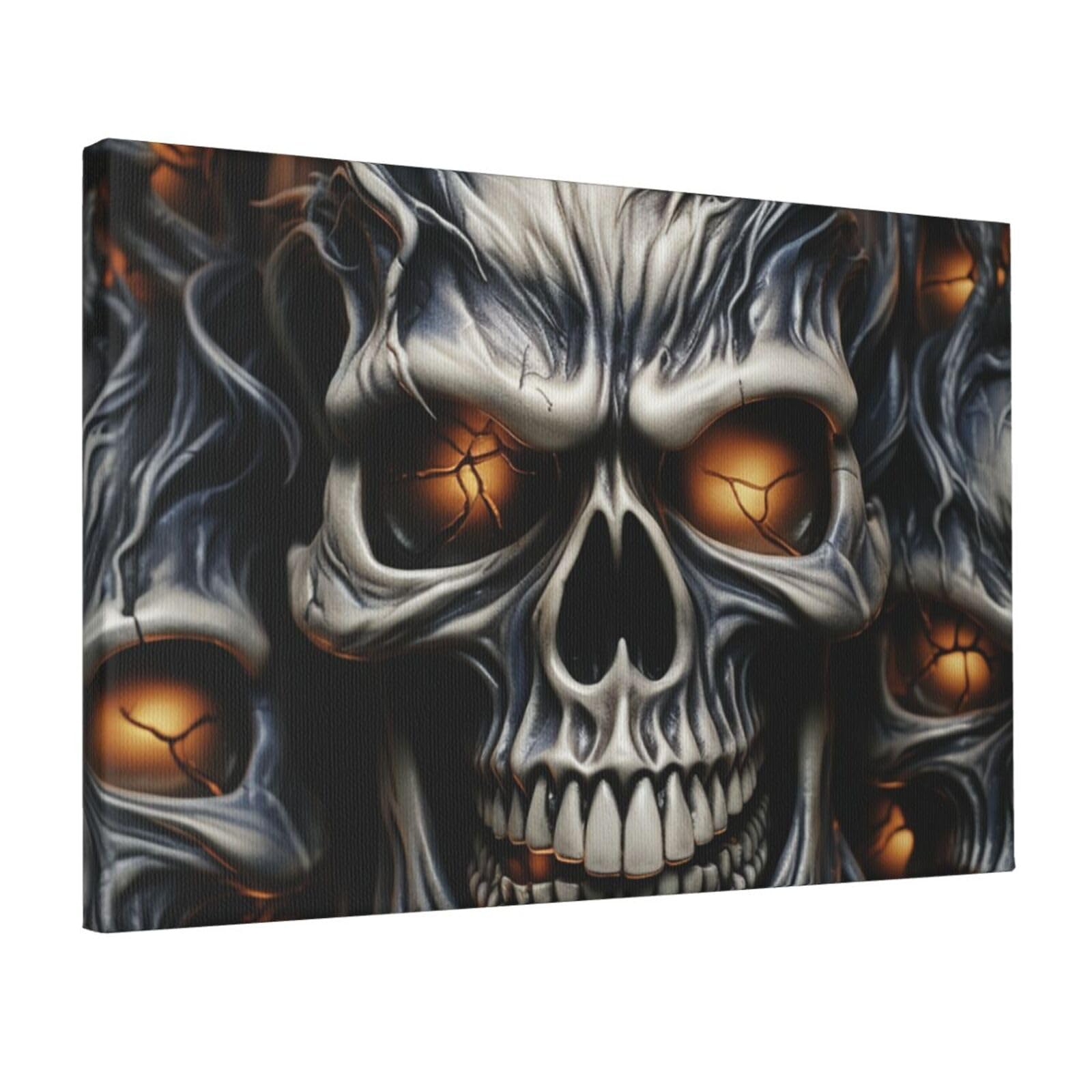 Fodpand Cool Evil Skull Unframed Canvas Wall Art,Modern Posters Print Wall Decor Canvas Oil Painting For Bedroom Living Room Bathroom Wall Hanging Artwork Ready To Hang 12"X18"