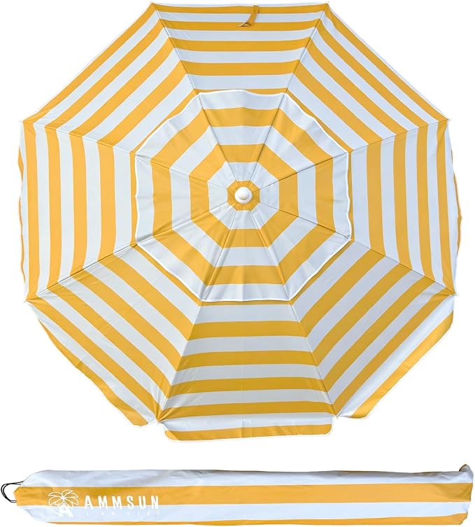 AMMSUN 6.5 Foot Heavy Duty Beach Umbrellas for Sand with tilt Sun Shelter, UV 50+ Protection Outdoor Sunshade Umbrella with Carry Bag for Patio Garden Beach Pool Backyard multicolor Yellow