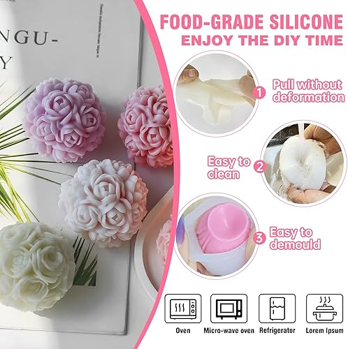 Miniatura 4 de Moldes de silicona, molde de vela en forma de bola de lana, cuerda de lana gruesa tridimensional, para aromaterapia, vela, resina de yeso,