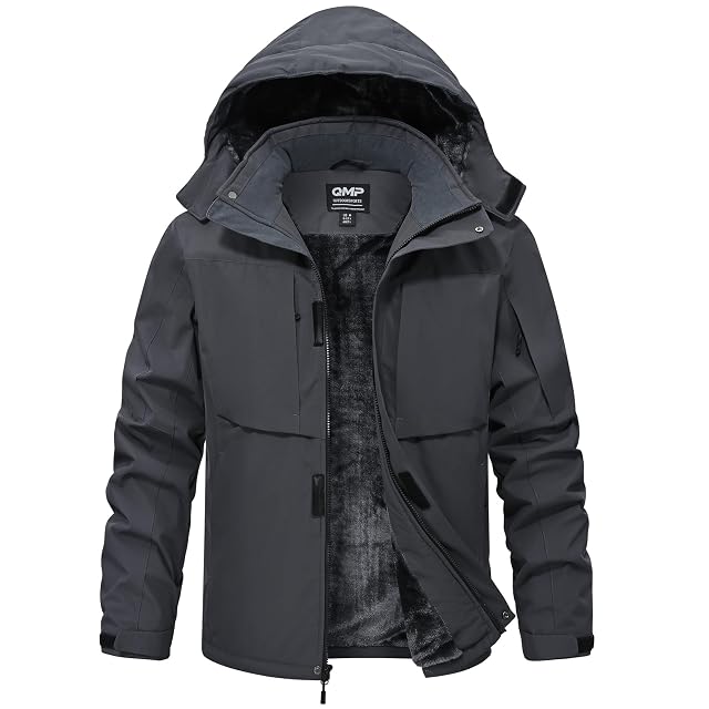 QMP Winter Jackets For Men with Hoode Ski Snow Snowboarding Waterproof Fleece Liner Coats Windproof Raincoat 6 Pockets