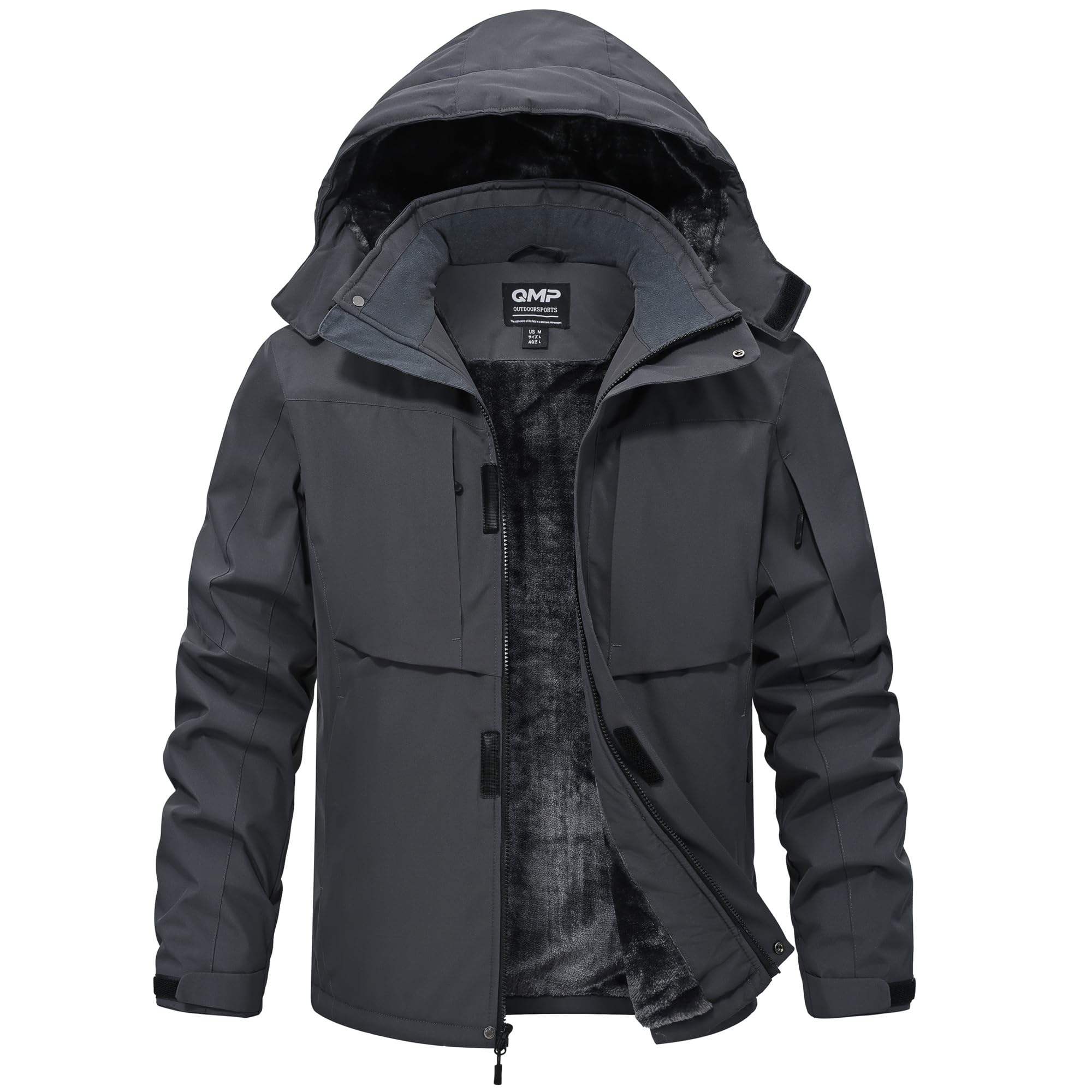 QMP Winter Jackets For Men with Hoode Ski Snow Snowboarding Waterproof Fleece Liner Coats Windproof Raincoat 6 Pockets