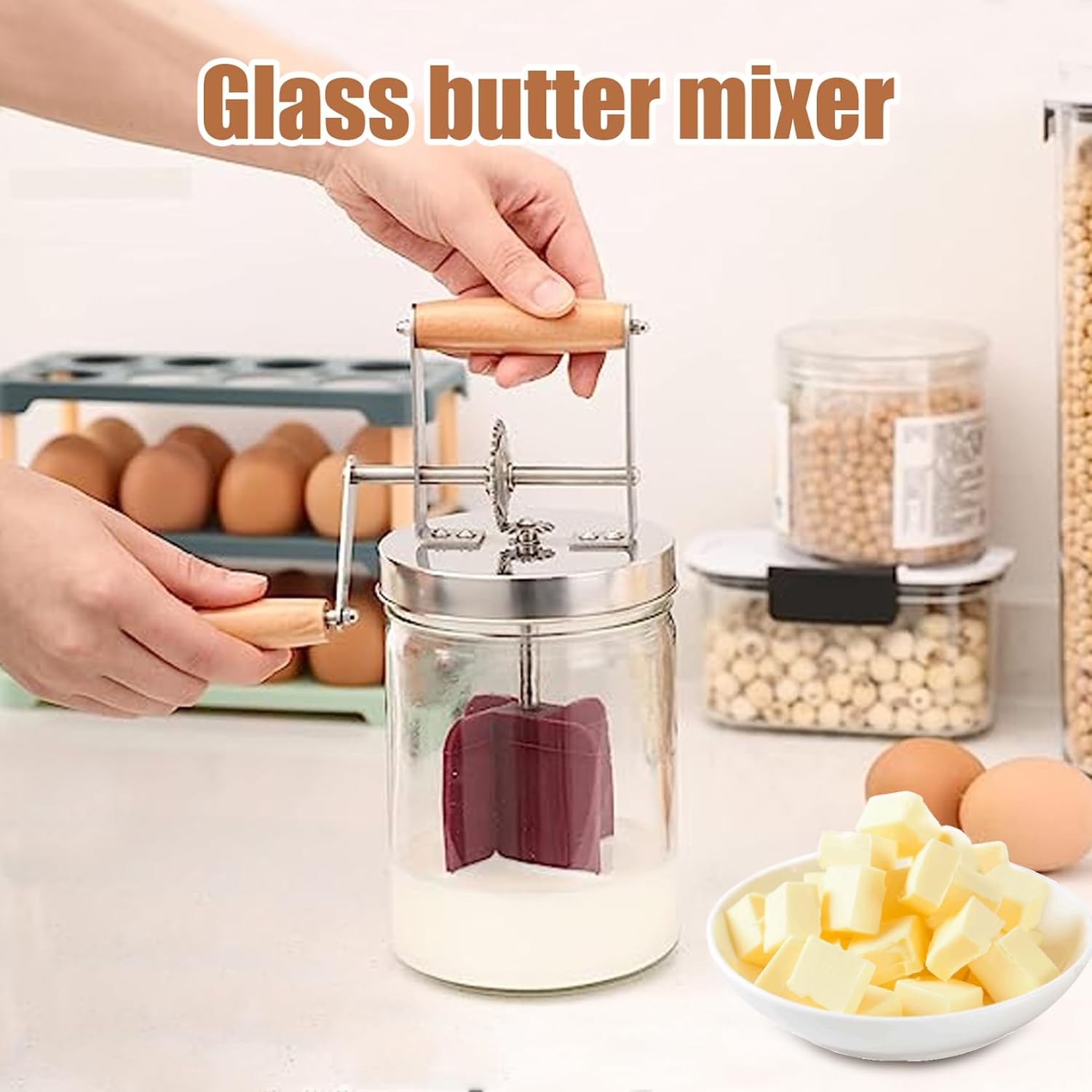 Butter Churner 1500ml Manual Hand Crank Wide Mouth Cream Homemade Butter Churn Washable Maker for Home Kitchen Restaurant ...