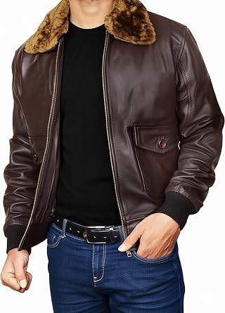 Mens Aviator USAAF Pilot Flying Cockpit G1 Fur Collar Brown Bomber Real Leather Jacket