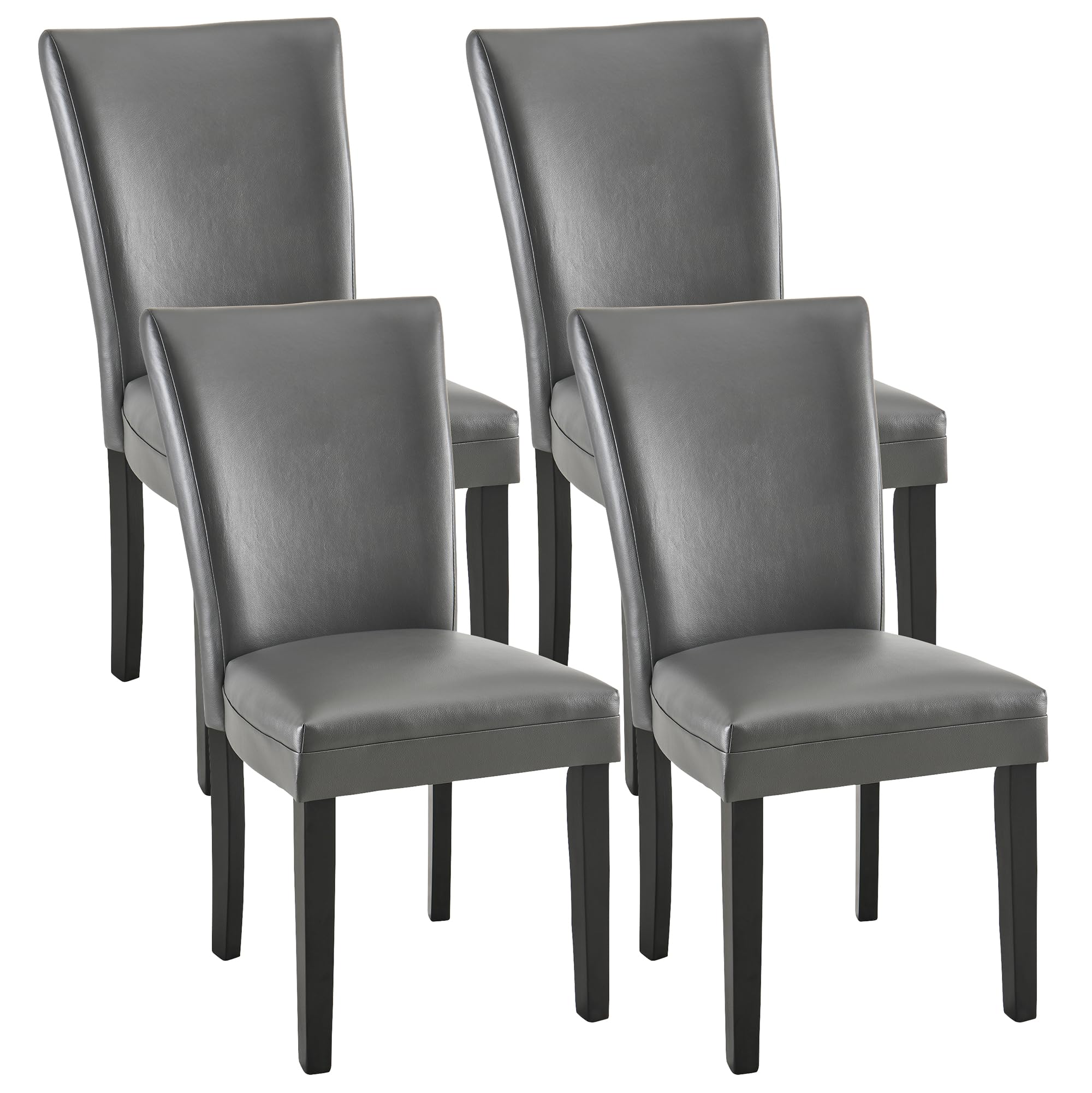 MODERION Set of 4 Dinning Chairs with Solid Wood Leg, Upholstered Kitchen Chairs with Leather PU Skin, Accent Chairs with High Back, Simple Office