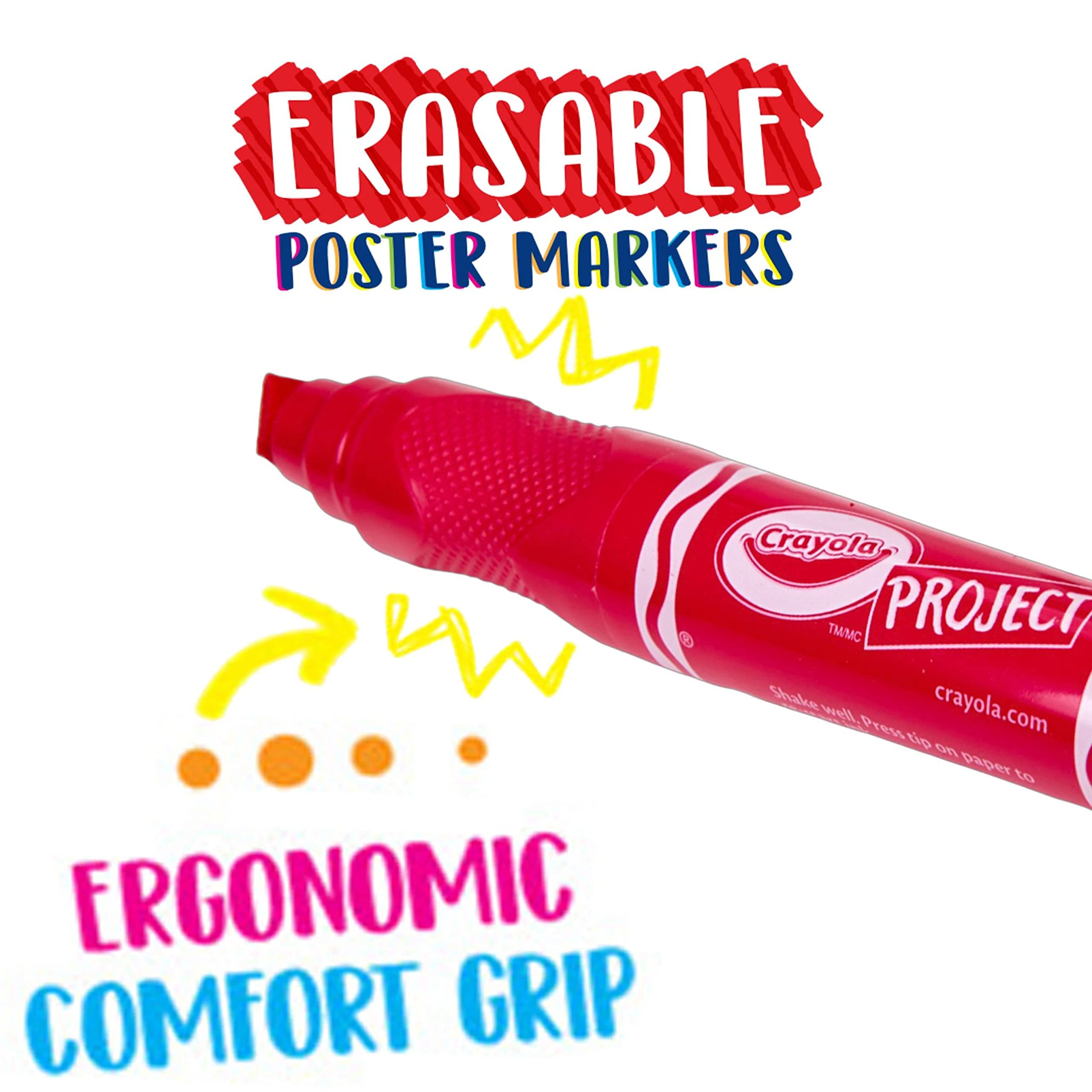 Crayola Zmazywalne markery plakatowe, markery do tablicy plakatowej, fajne przybory szkolne, 6ct
