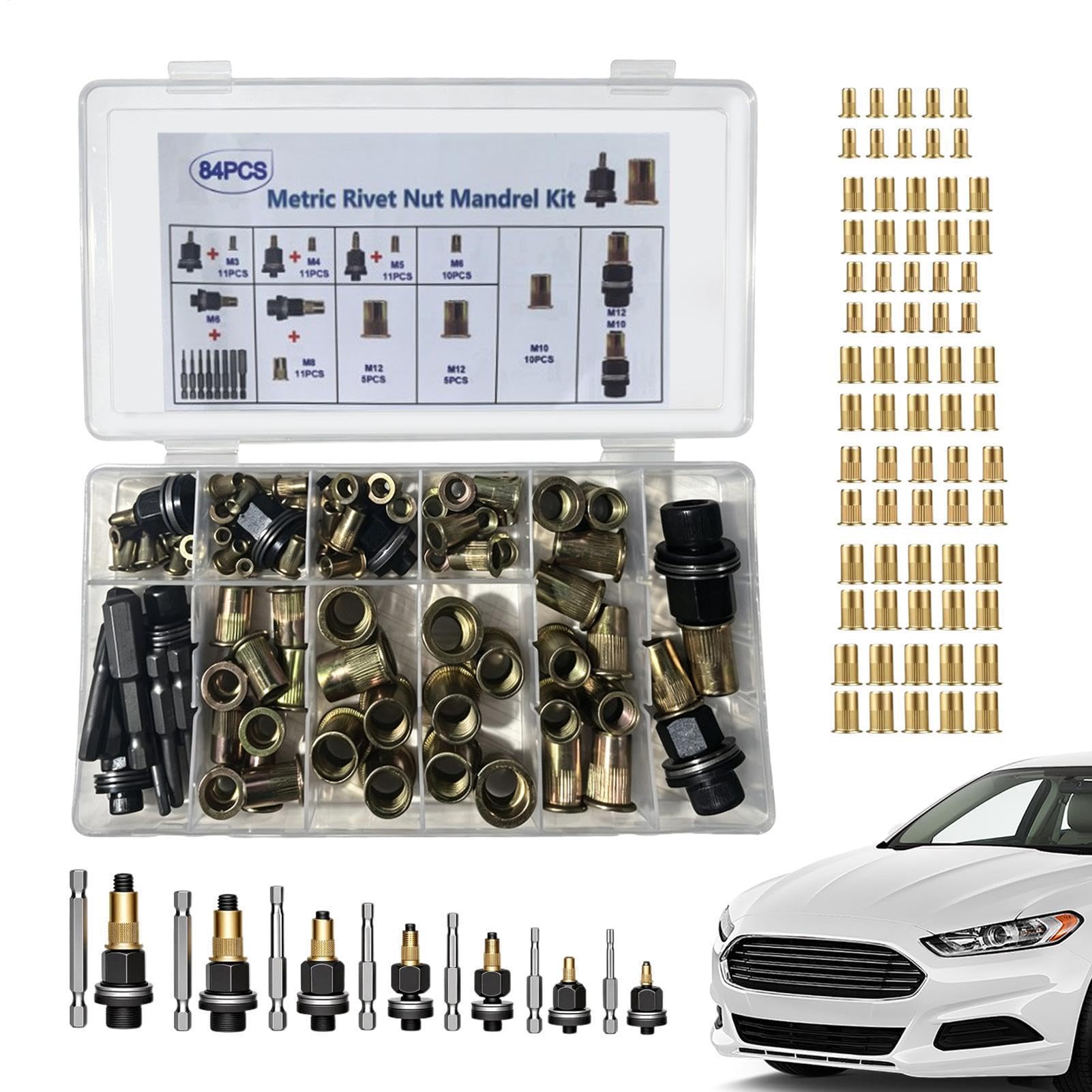 Kit Remachadora de Tuercas con Mandril de Acero al Carbono y Adaptador de