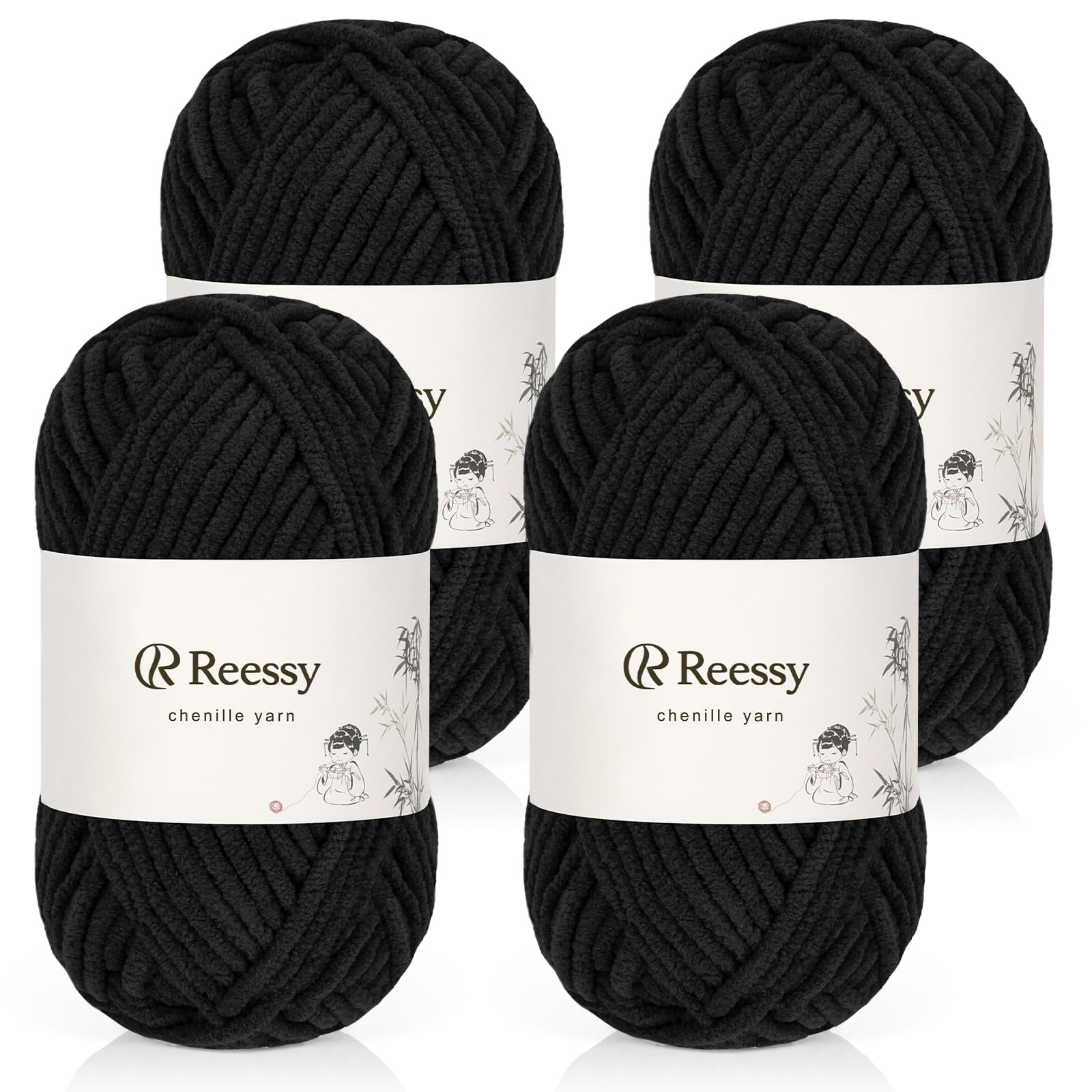 Reessy Chenille Yarn, Soft Chunky Yarn for Crochet 4 ×50g Thick Wool Fluffy Wool Perfect for Crochet Baby Blankets Jumpers