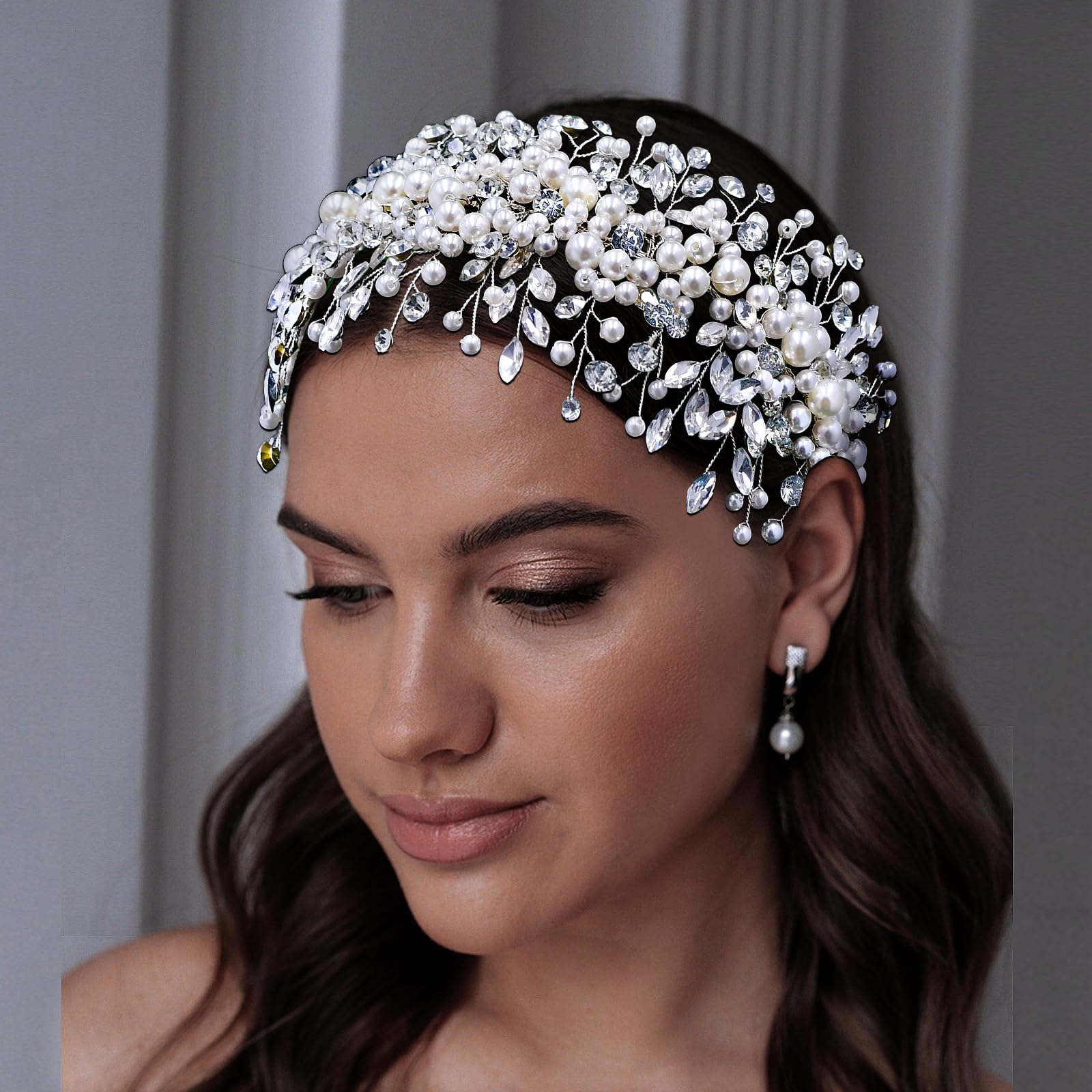 Elegant pearl and rhinestone wedding headpiece Pearl Headband • Pearl & Crystal Wedding Headband • Bridal  main image 2