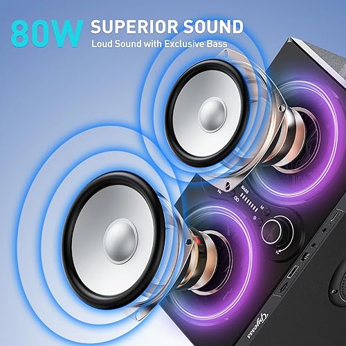 Miniatura 8 de Altavoces Bluetooth, 80 W (pico) inalámbrico TWS altavoz Bluetooth portátil, luces impulsadas por ritmo, altavoz estéreo de 100 dB con BassUp,