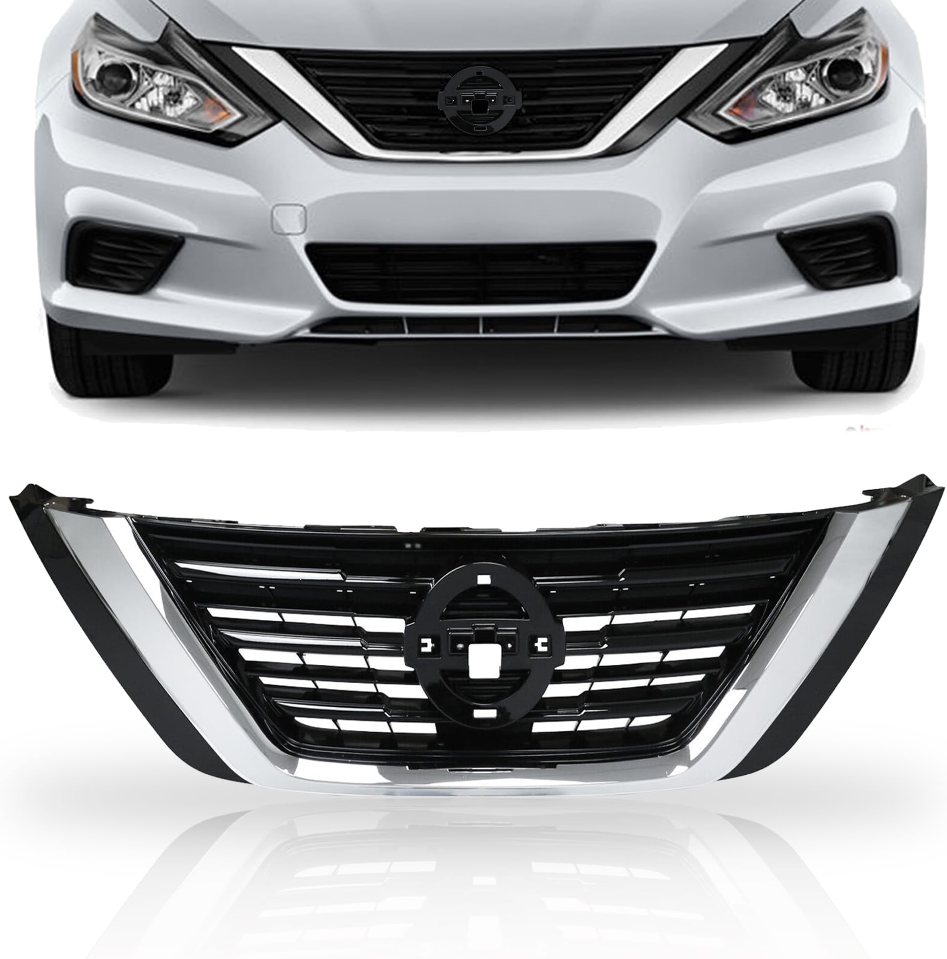 PartsFlow Front Bumper Air Intake Grille Chrome Shell Black Insert Upper Grill Assembly For 2016 2017 2018 Nissan Altima NI1200283
