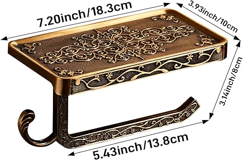 Miniatura 2 de Soporte de pared para papel higiénico, soporte de papel higiénico retro con estante para teléfono, soporte de rollo de papel de aluminio con gancho