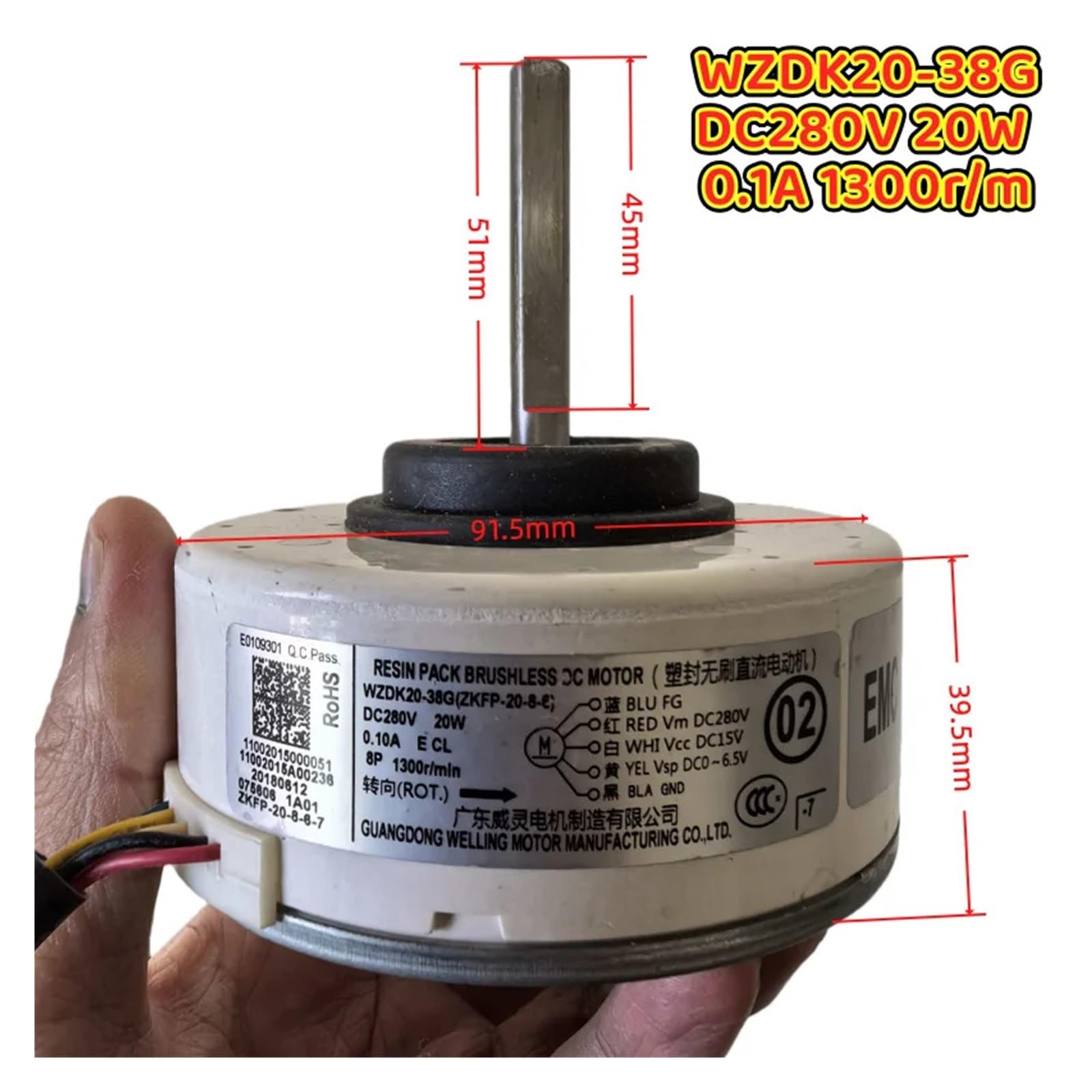 DC280V 20W 0,1A 1300r/m WZDK20-38G Inverter-Klimaanlage DC-AC Bürstenloser Interner Motor