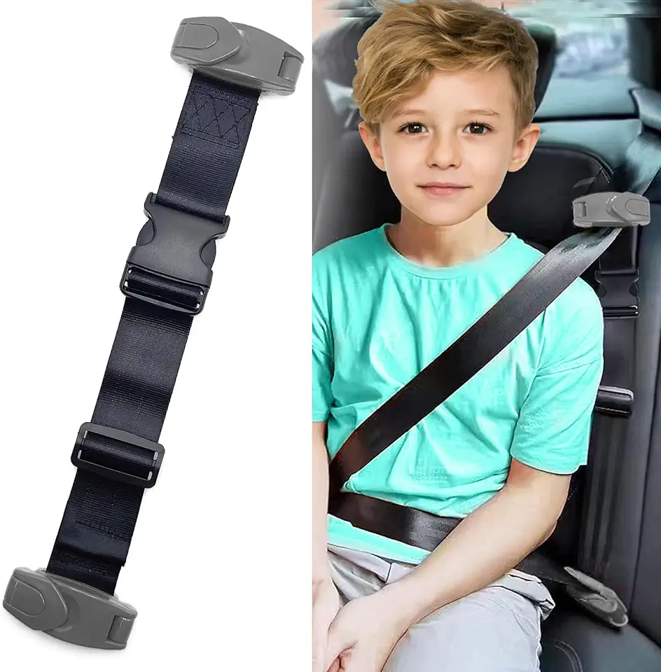 Kids Seat Belt Adjuster, Car Seat Belt Adjuster with Safety Clips and Adjustment Strap Car Seat Accessories for Childs Adults Shoulder Neck Comfort and Travel Driving Protection-Grey