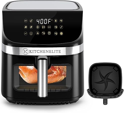 Kitchen Elite Horno freidora de aire con ventana de visión, freidora de aire grande de 9.5 cuartos de galón XL, temperatura de 400 F, control de 1