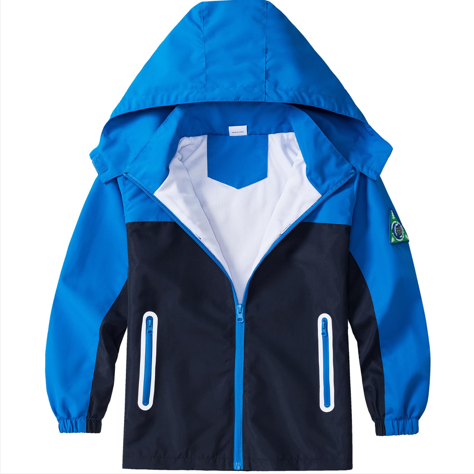 Boys Rain Jacket with Detachable Hood Lightweight Raincoats for Kids