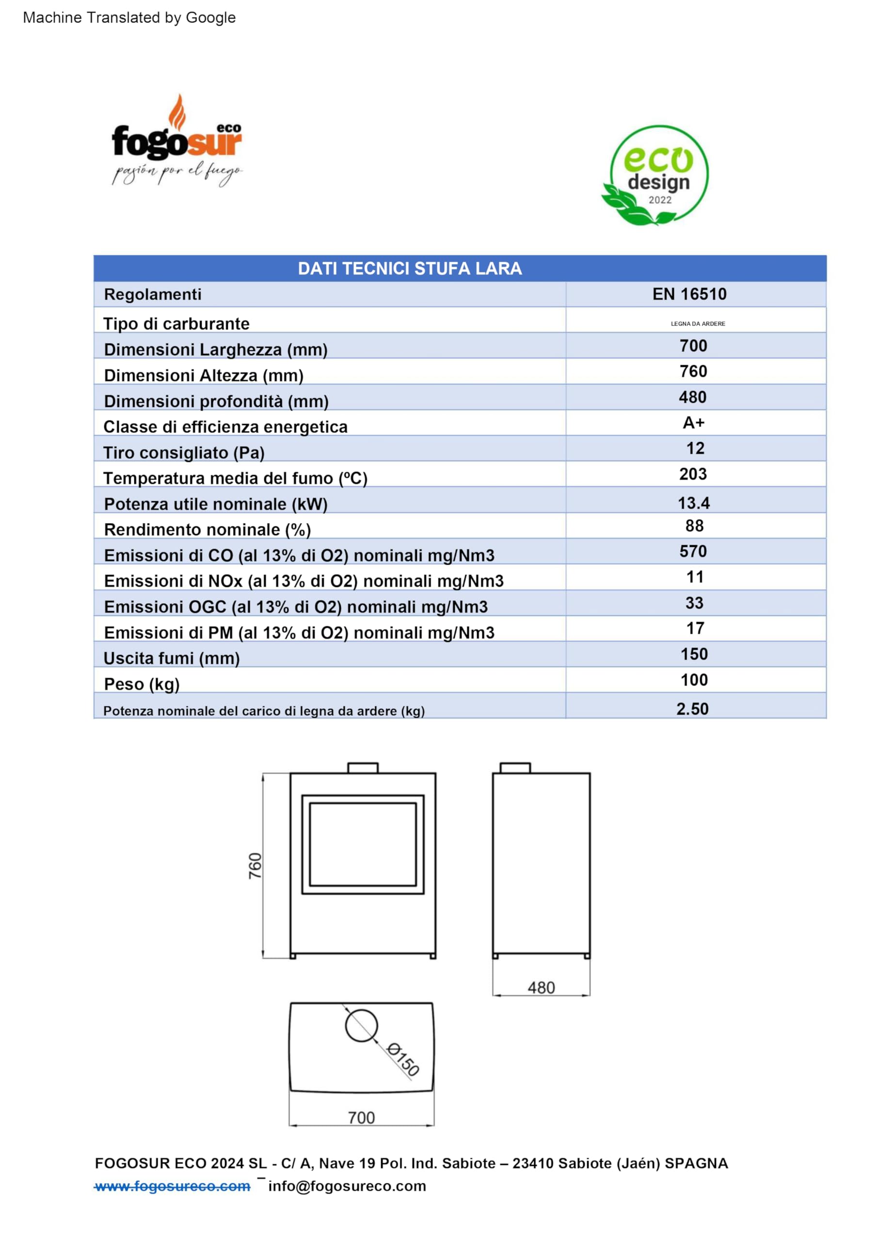 MF - Stufa a Legna Lara da 13,4 kW in Acciaio con Ampio Vetro Panoramico, Camera in Vermiculite e Vetro Ceramico Pulito - Alta Efficienza e Basse Emissioni