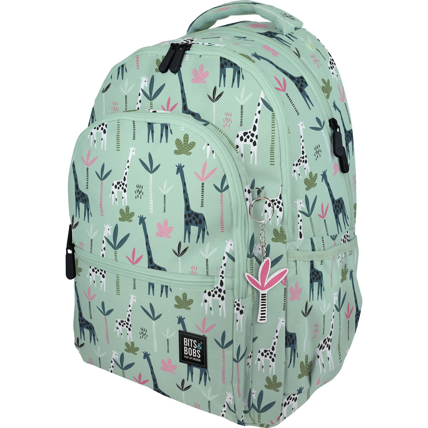 Grafoplás - Mochila Escolar Tres Compartimentos, 33x46x22,5cm, 30 Litros, Zona Acolchada para Portátil, Modelo Roomy, Diseño Jungle, Bits & Bobs Pop Up Design, Perfecta para Material Escolar