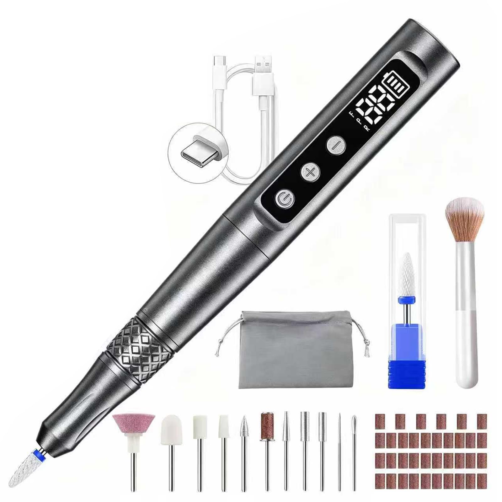 Juego de taladros de manicura con cuerpo metálico y, Gray