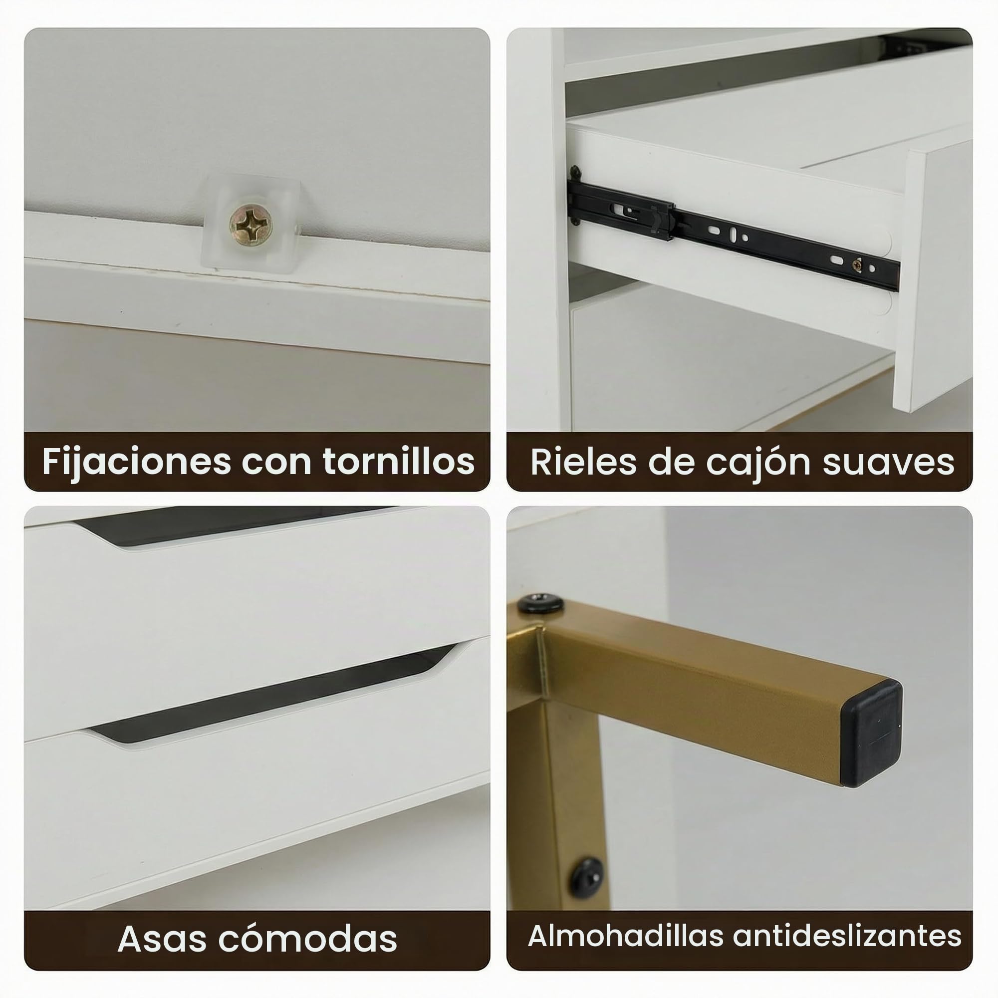 KOMFOTTEU Mueble para Tocadiscos con Compartimento Abierto y 2 Cajones, Soporte de Discos de Vinilo con Patas de Metal, Expositor para Discos para Dormitorio, Salón, Estudio, 91 x 36 x 87 cm (Blanco)