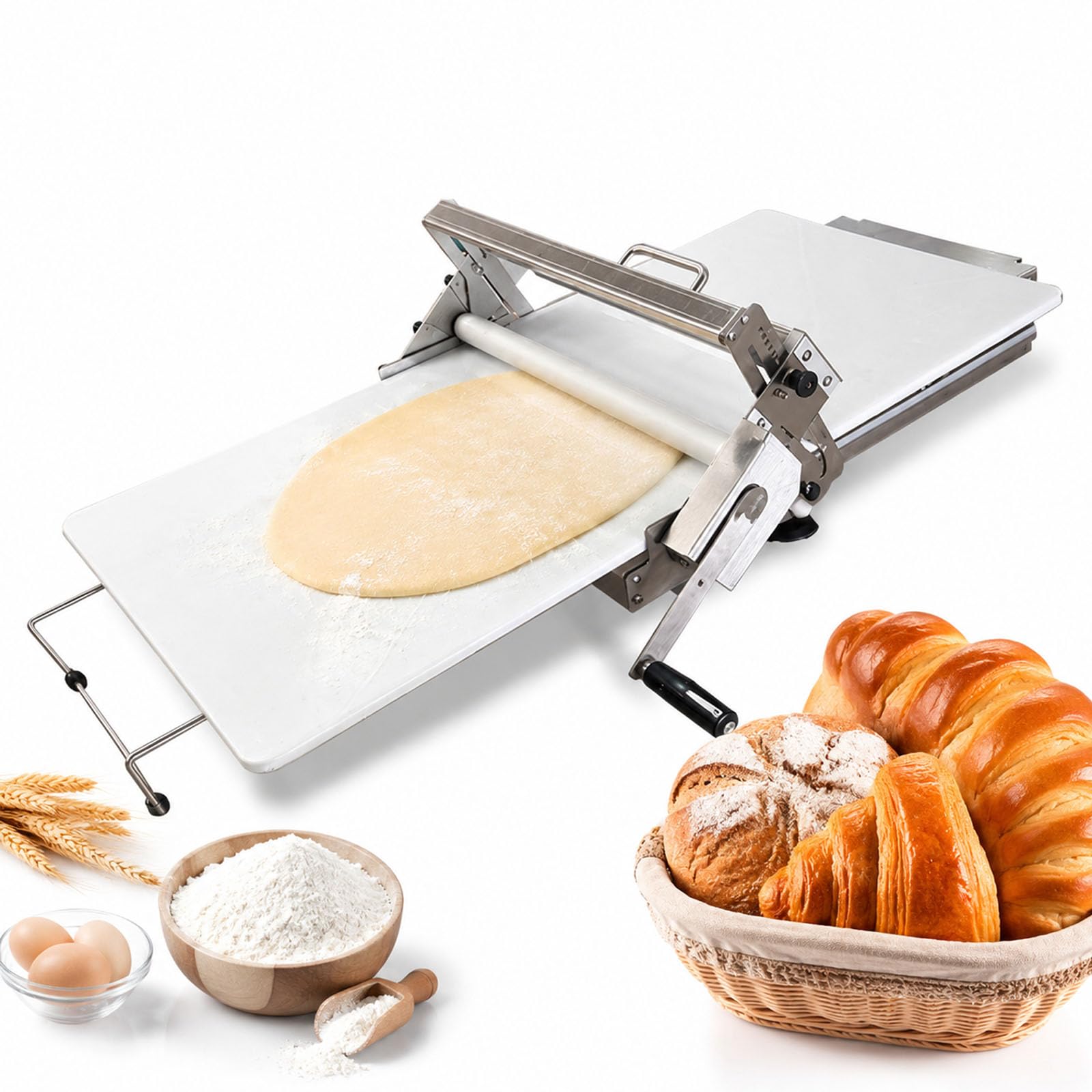Faltender Teigwalzmaschine, Heim- & Gewerbebäckerei | 0-25 mm verstellbare Dicke, Edelstahl, manuelle Teigwalzenmaschine, für Pizzateig, frische Pasta und Croissants(83*48cm)