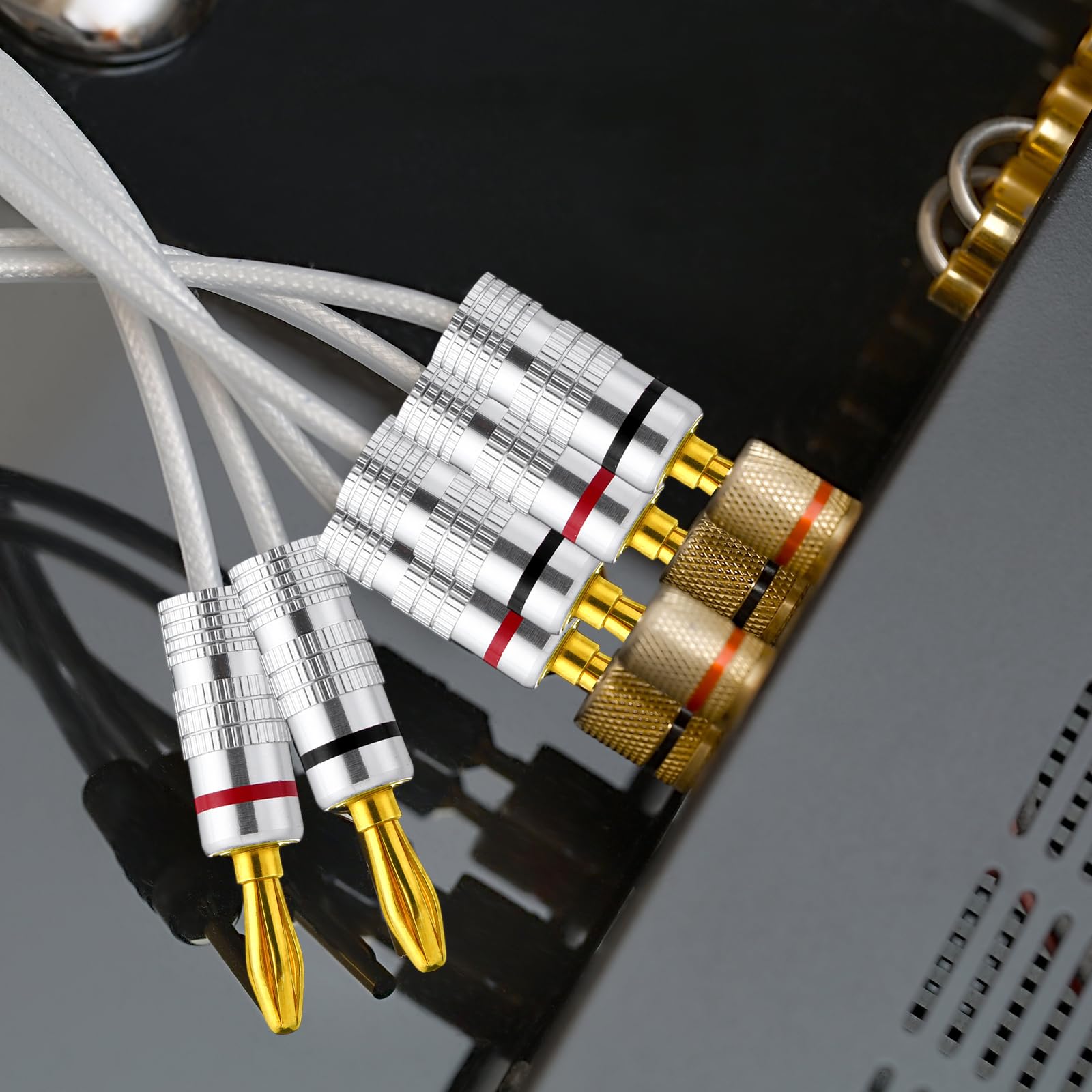 Yaocom 24 pares/48 conectores banana chapados en oro de 24 quilates con doble tornillo para cable de altavoz, placa de pared, cine en casa, receptor de audio/video, amplificadores y sistemas de sonido