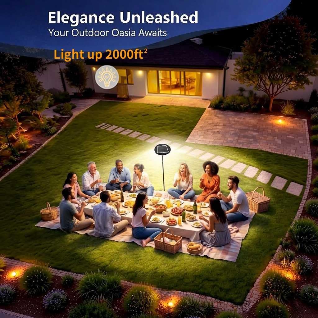 Movable Solar Street Lights Outdoor with Pole, 10000W 9999LM IP65 Waterproof Motion Sensor Lamp Posts Remote Control at 360° No Drill for Yard, Camping, Garden, Outside (86.6" Pole 216 LED)