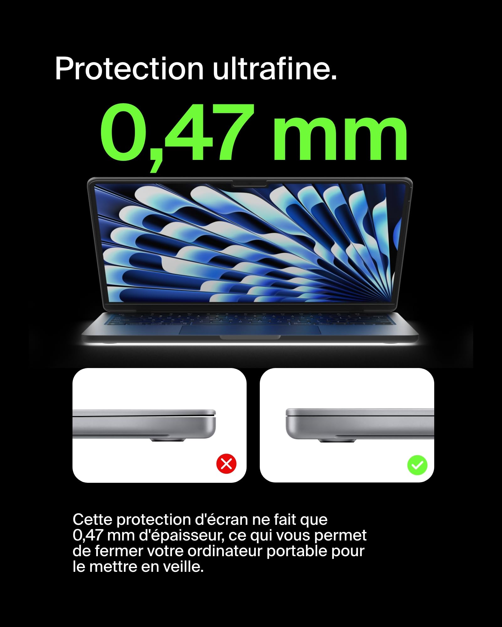 Belkin ScreenForce Protection d'écran TruePrivacy pour MacBook Air 13" M2 antireflet filtre latéral bidirectionnel indice 2H