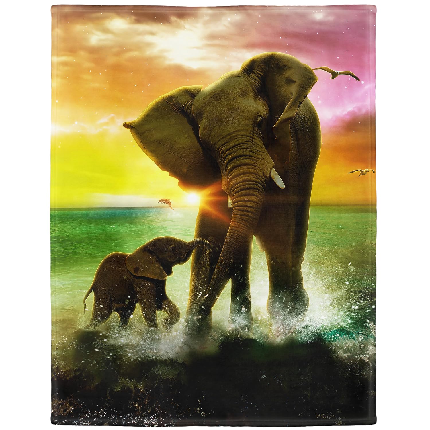YISUMEI - Soft Fleece Blanket - Elephant Drawing,150 x 200 cm Throw Suitable for Bed or Sofa