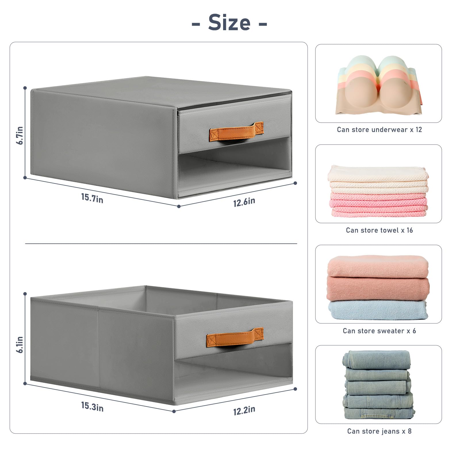 DIMJ Cajones Sistema de Organización Cajas de Cajones - Juego de 4 Cajas de Almacenamiento Plegables con Ventana 40 x 32 x 17 cm Organizador Cajón, Armario Organizador para Armario, Gris