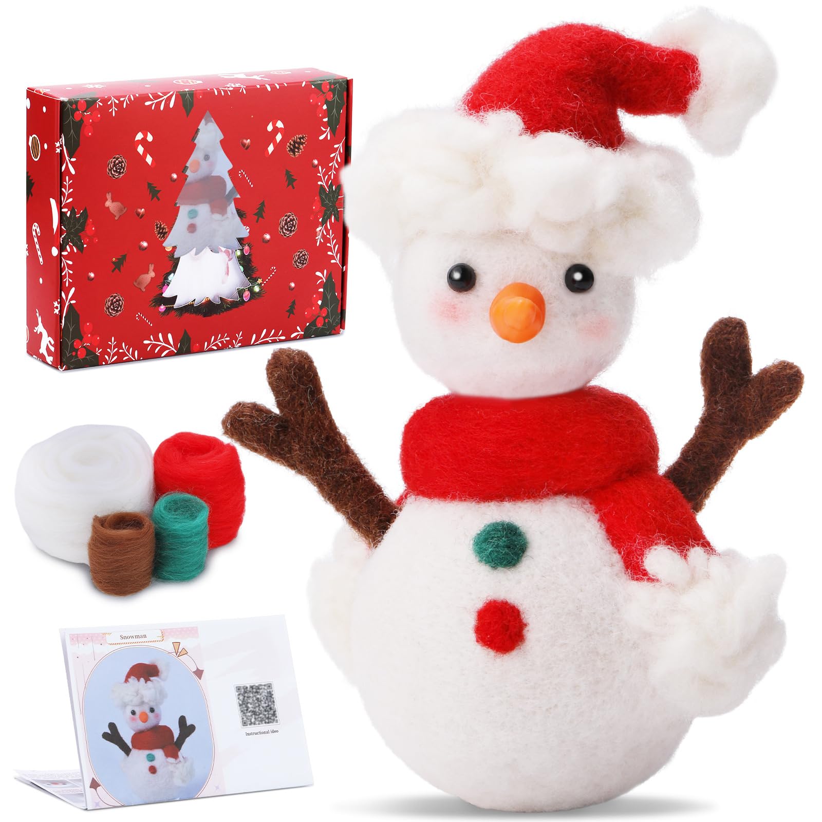 Elnwnnkc Christmas Wool Felting Package Non-Finished Wool Felt Dolls Needle Felting Kits Starter for Beginner Adult Needle Kits