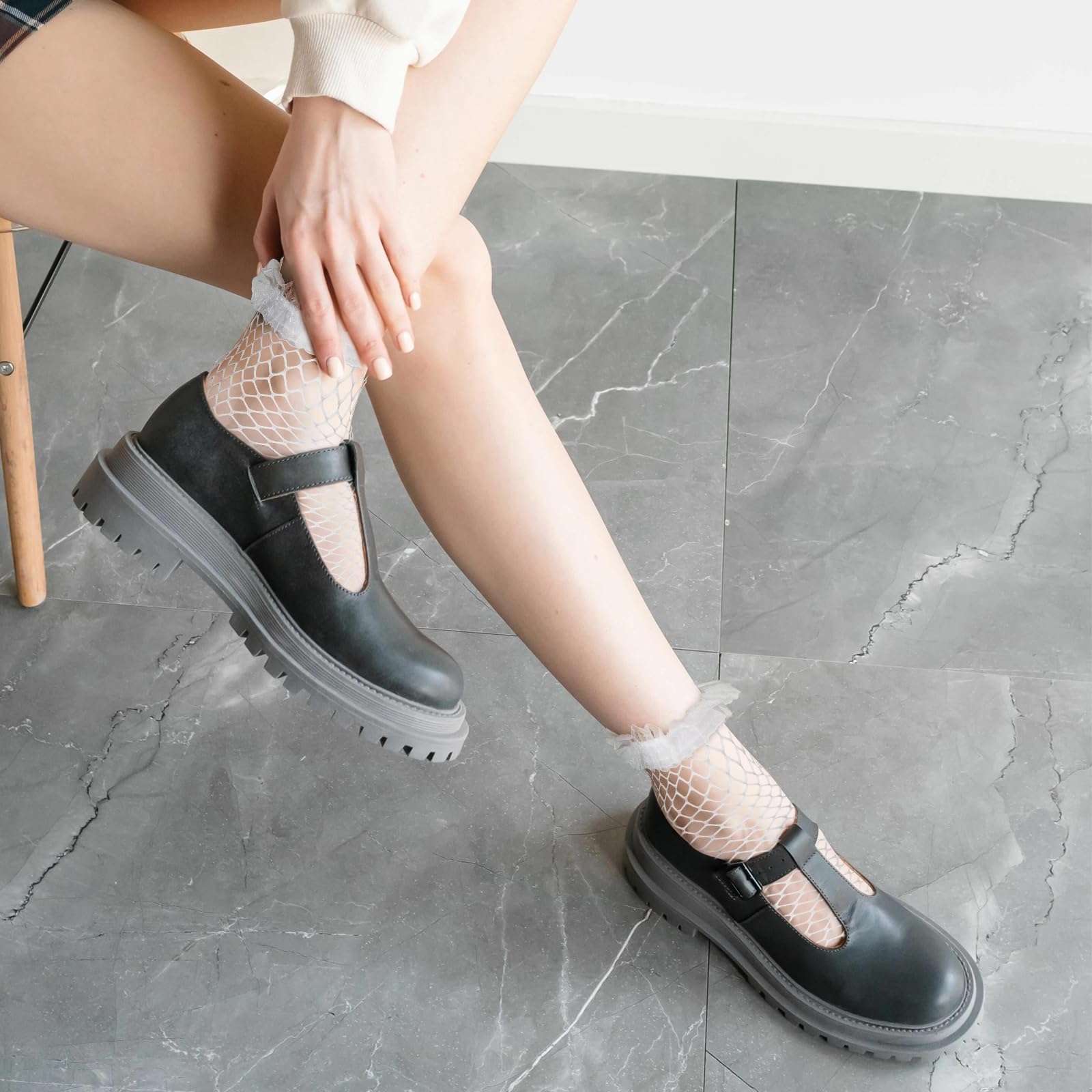 KALIONE 5Pair Womens Fishnet Socks Hollow out Dress Stock Elastic Sheer Mesh Fishnet Ankle Socks for Women Girls