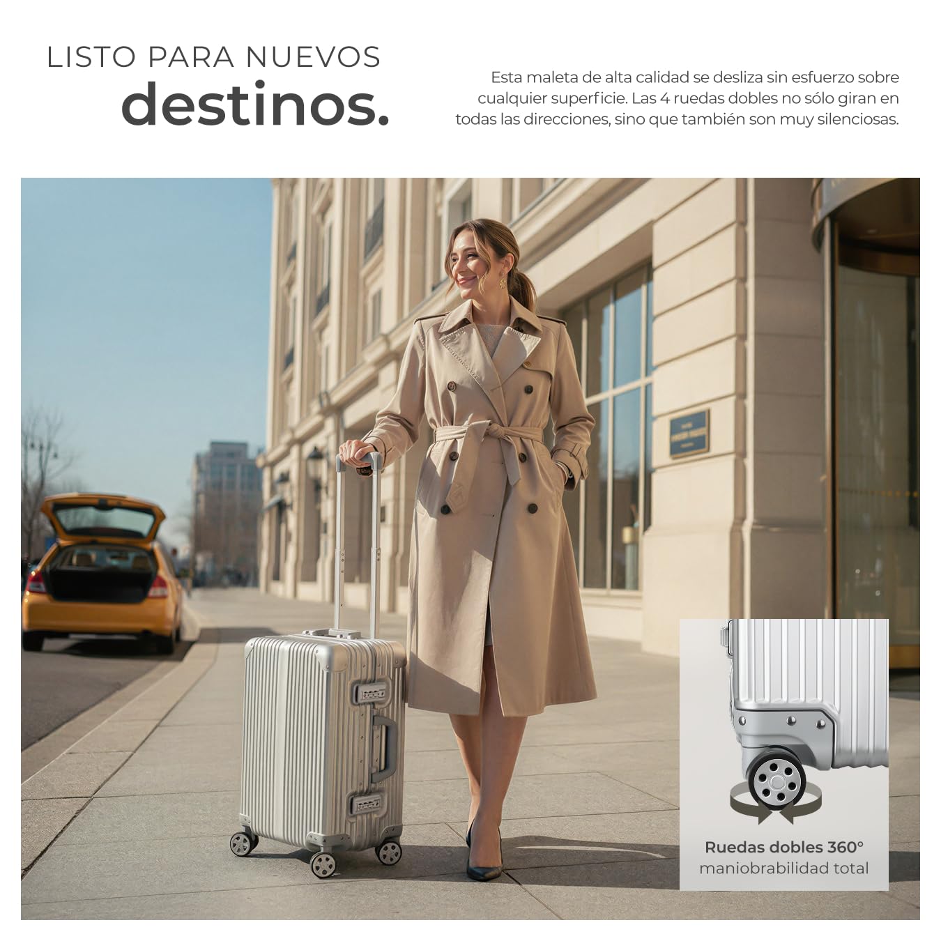 tectake® Maleta Cabina Rígida de Aluminio con Cerraduras TSA, Maleta Mediana Equipaje de Mano en Avión, Maletas de Cabina Ligera, Maletas de Viaje - 53 x 37,5 x 24 cm Plateado