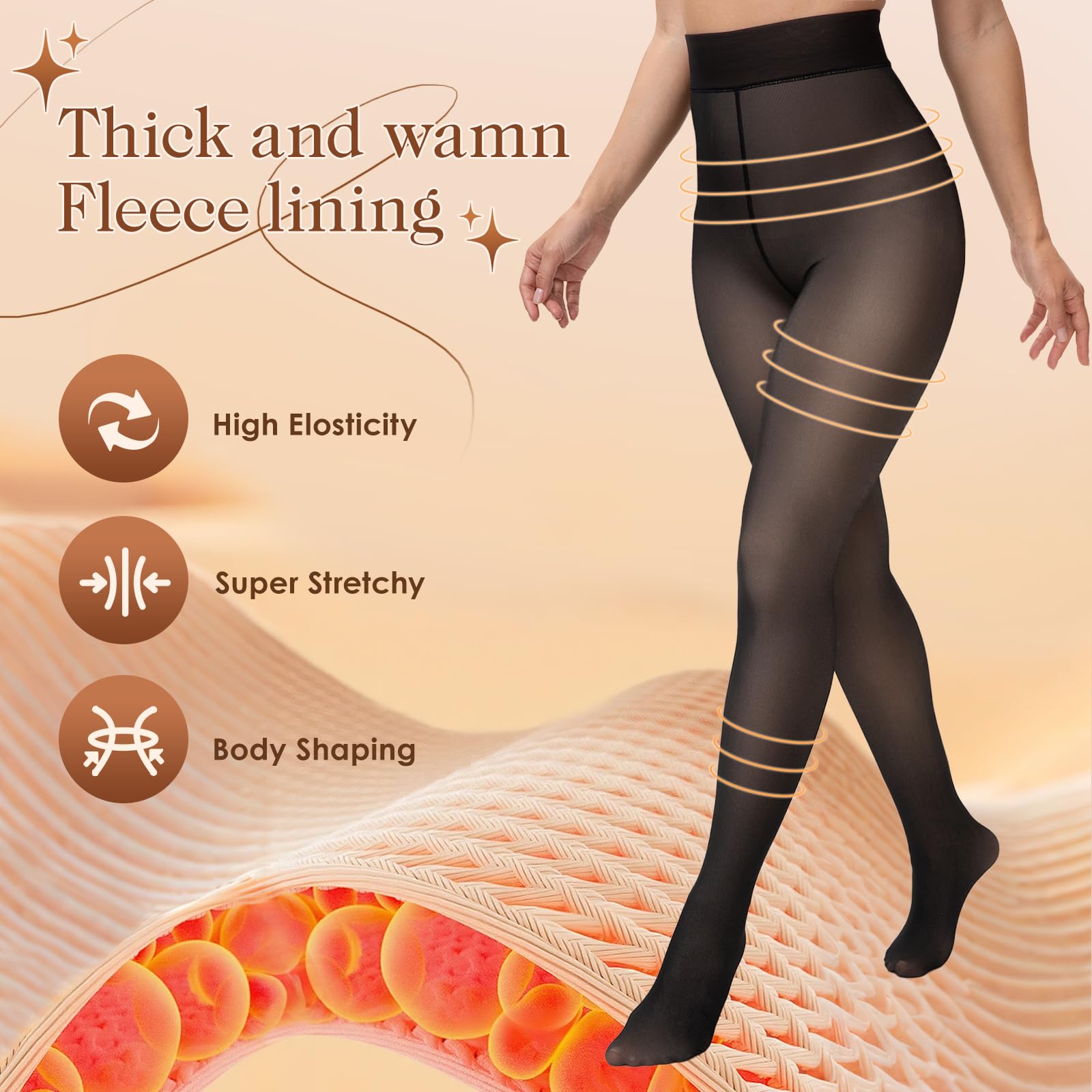 HONGTEYA Thermo-Leggings für Damen, mit Fleece gefüttert, durchscheinend, dick, warm, durchscheinend