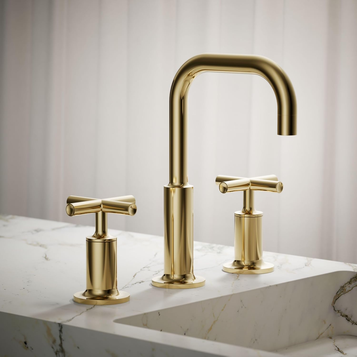 Kohler 14406-3-AF Purist® Widespread Bathroom Sink Faucet with Cross Handles, 1.2 gpm, Vibrant French Gold