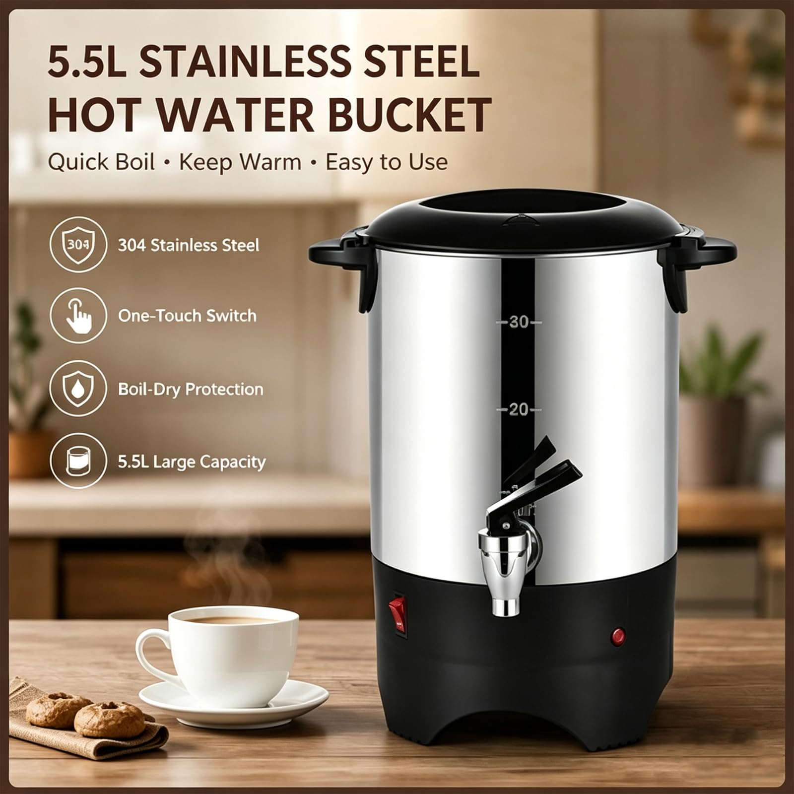 5,5 L Warmwasserboiler Aus Edelstahl Mit Hahn, 304-stahl
