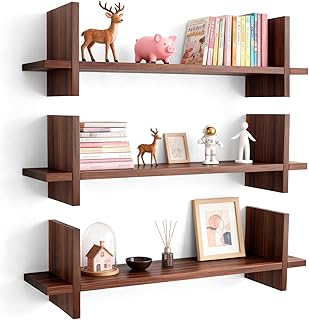 Set de 3 &Eacute;tag&egrave;res Murales en Bois Massif - &Eacute;tag&egrave;res Flottantes pour Cuisine Salon Chambre Salle de Bain - Rangement D&eacute;coratif Multifonction Installation Facile